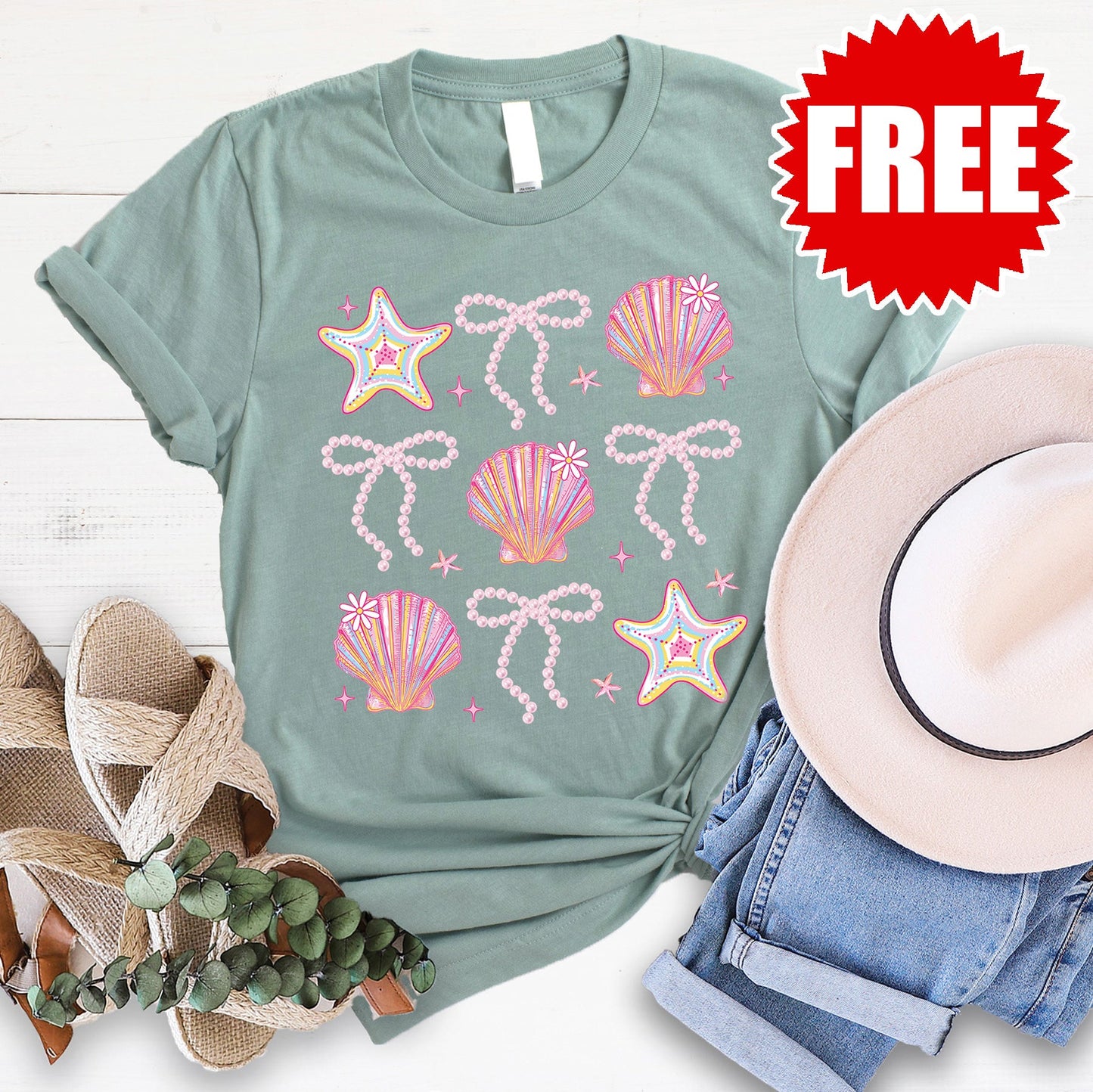 Shells and Ribbons Tee - Heather Sage - 0