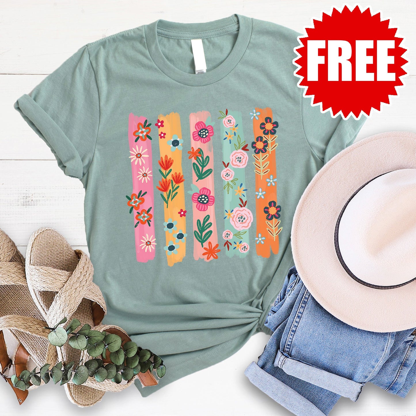 Doodle Flowers Tee - Heather Honeydew Mist - 0