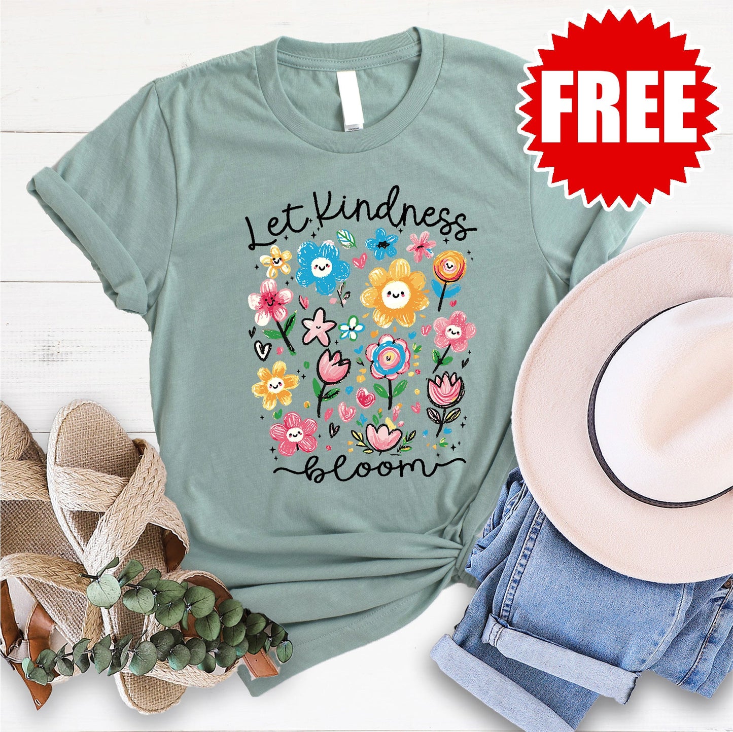 Let Kindness Bloom Tee - Heather Sage - 0