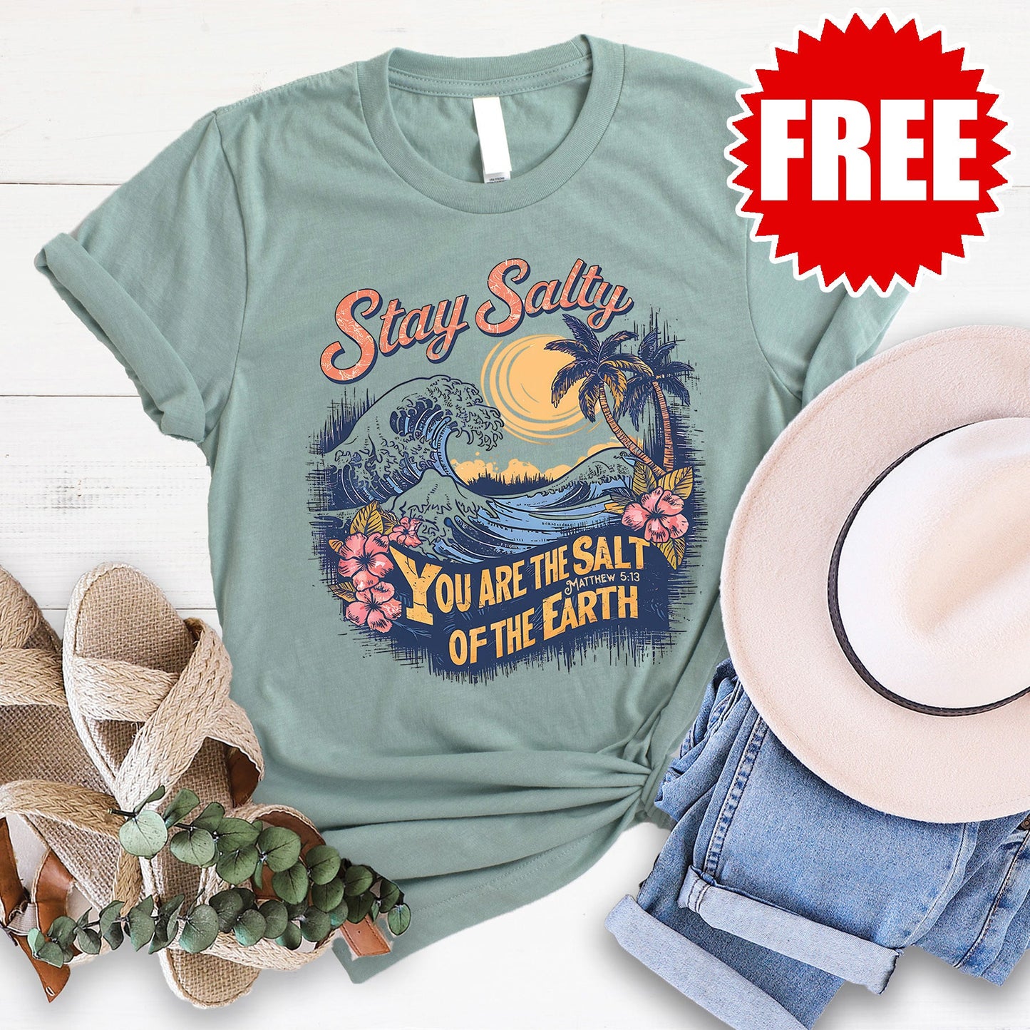 Stay Salty Tee - Heather Sage - 0 Style002