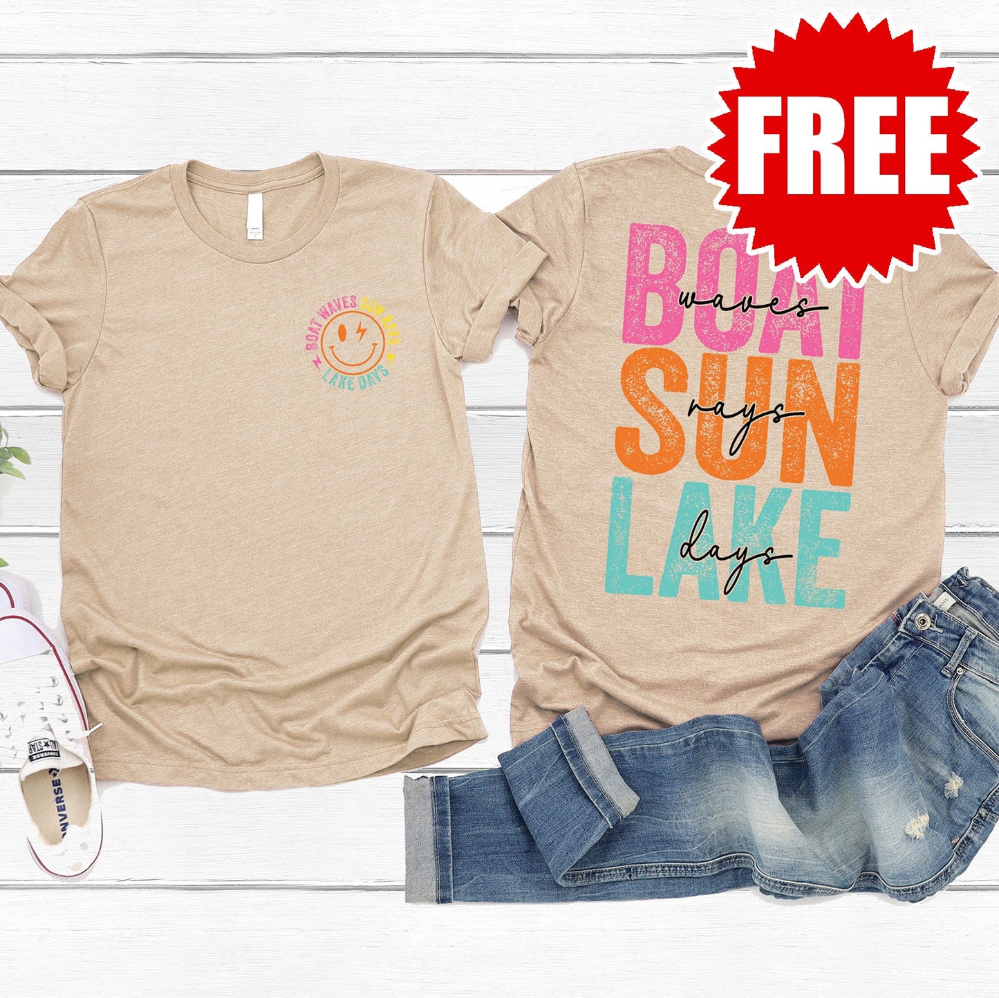 Boat Waves Tee - Heather Sand Dune - 0
