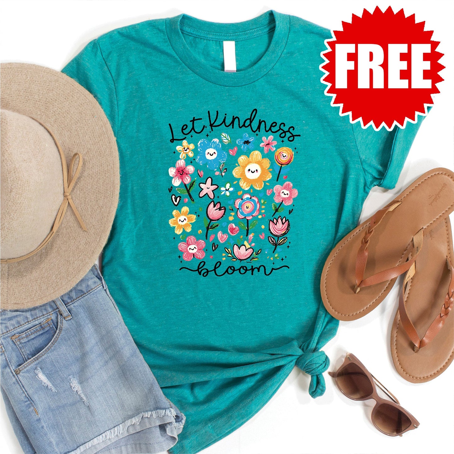 Let Kindness Bloom Tee - Heather Sapphire - 0
