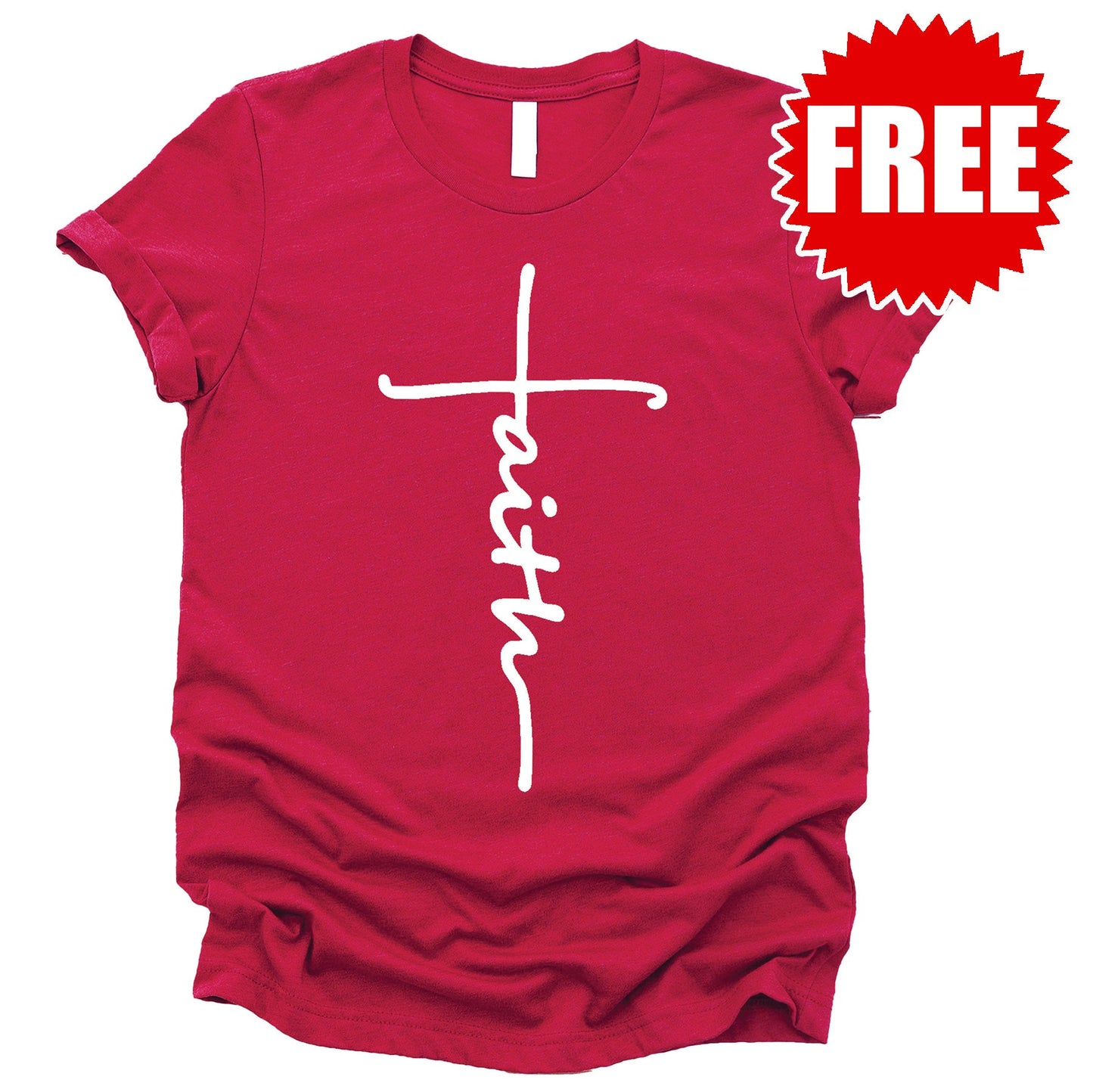Faith Cross Tee - Heather Scarlet Style001