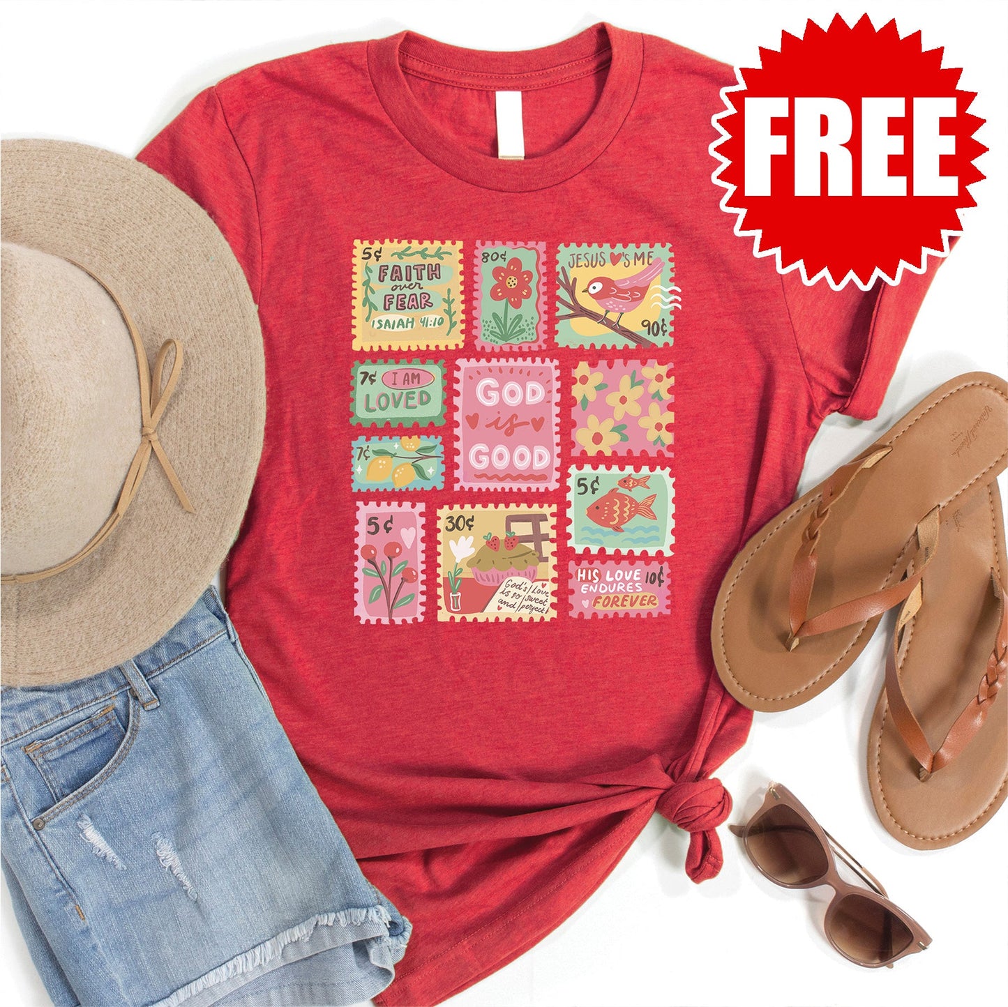 Post Stamps Tee - Heather Scarlet - 0