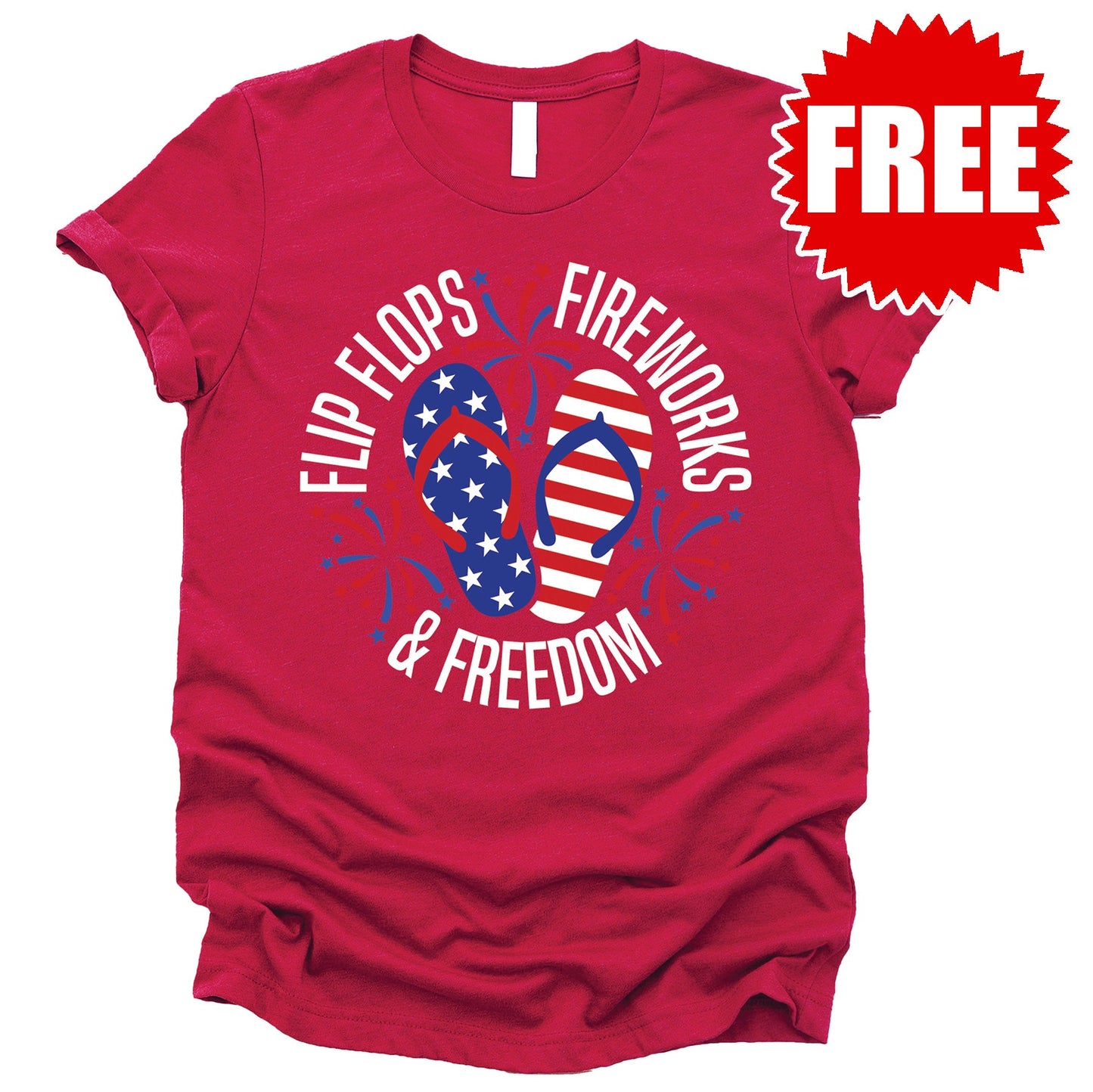 Flip Flops Fireworks Freedom Tee - Heather Scarlet - 0