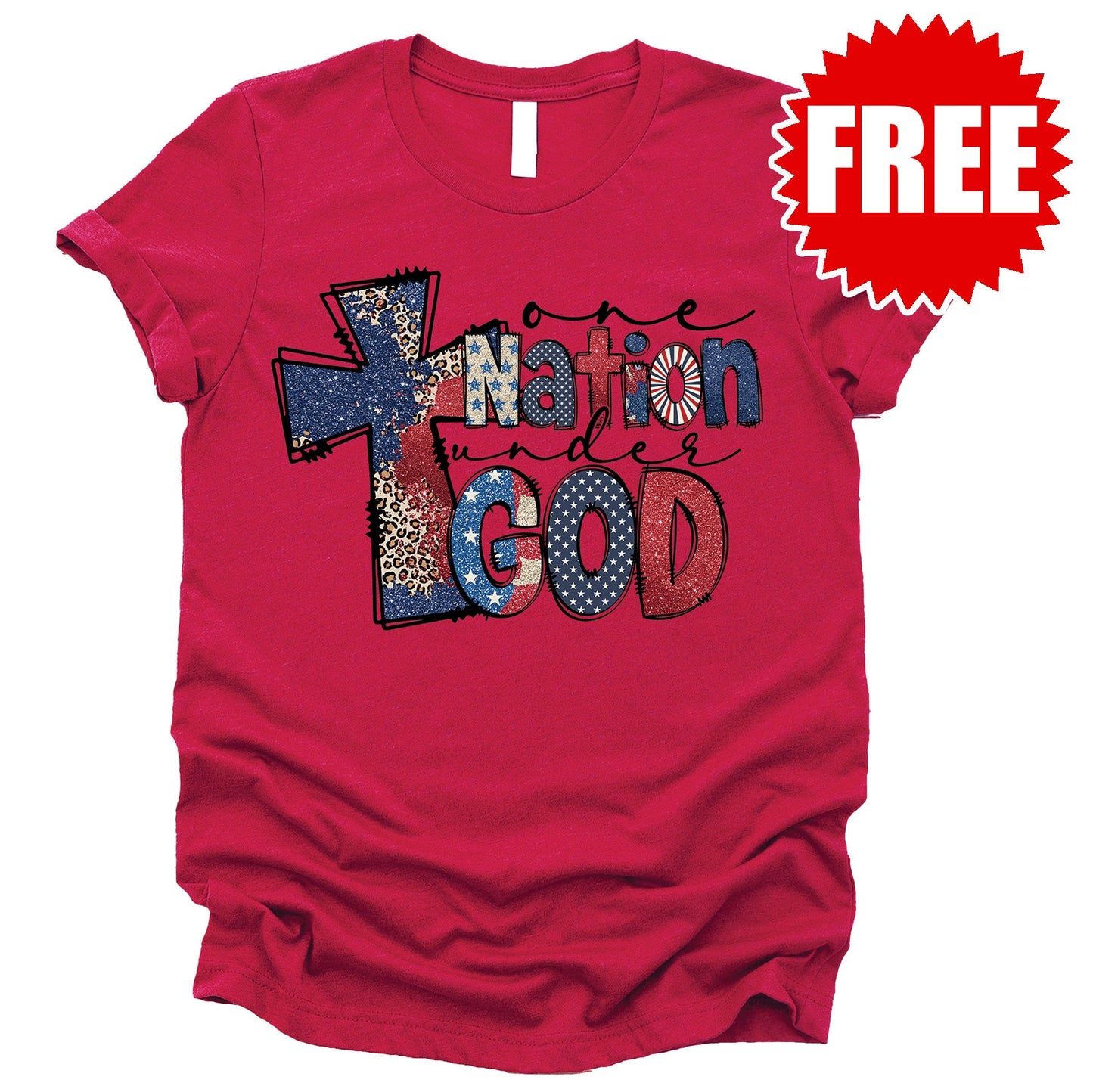 One Nation Cross Tee - Heather Scarlet - 0