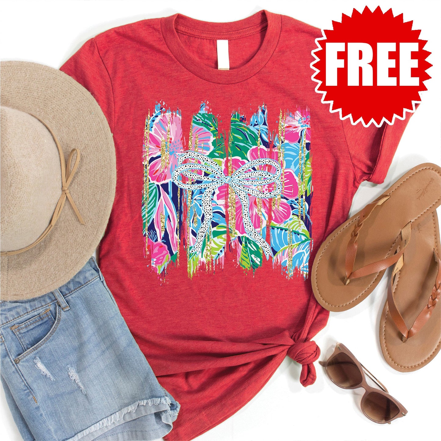 Flowers Tee - Heather Scarlet - 0