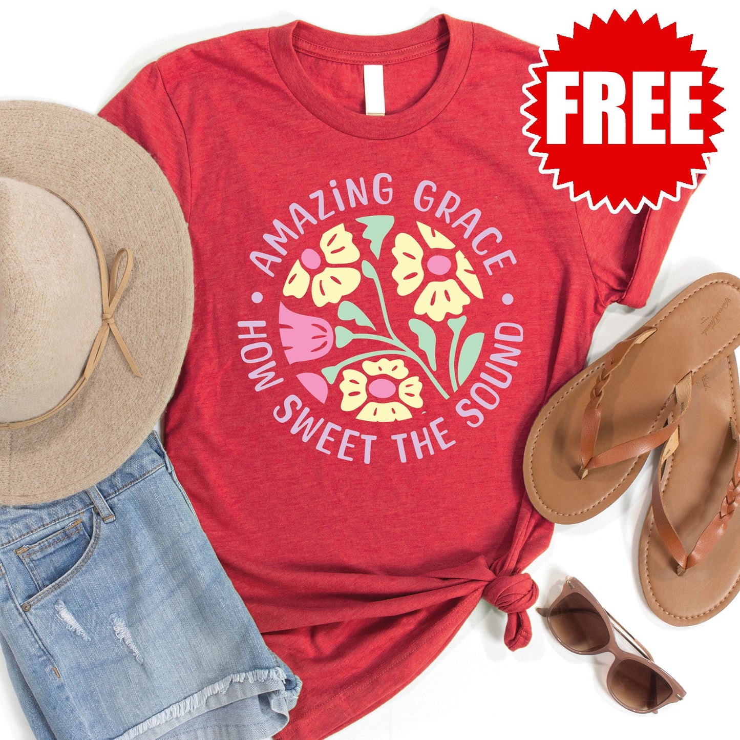 Amazing Grace Tee - Heather Scarlet - 0