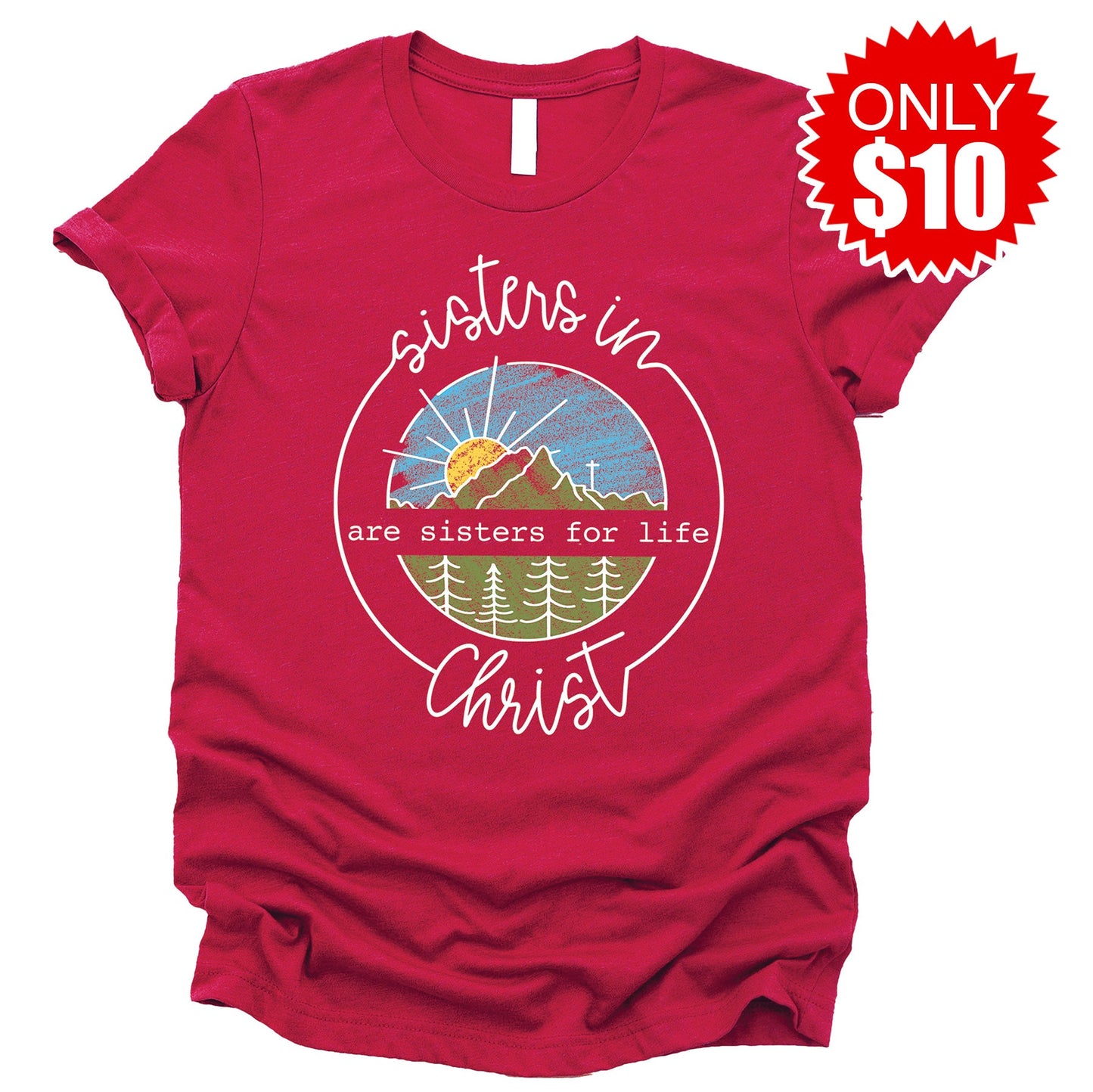 Sisters in Christ Tee - Heather Scarlet