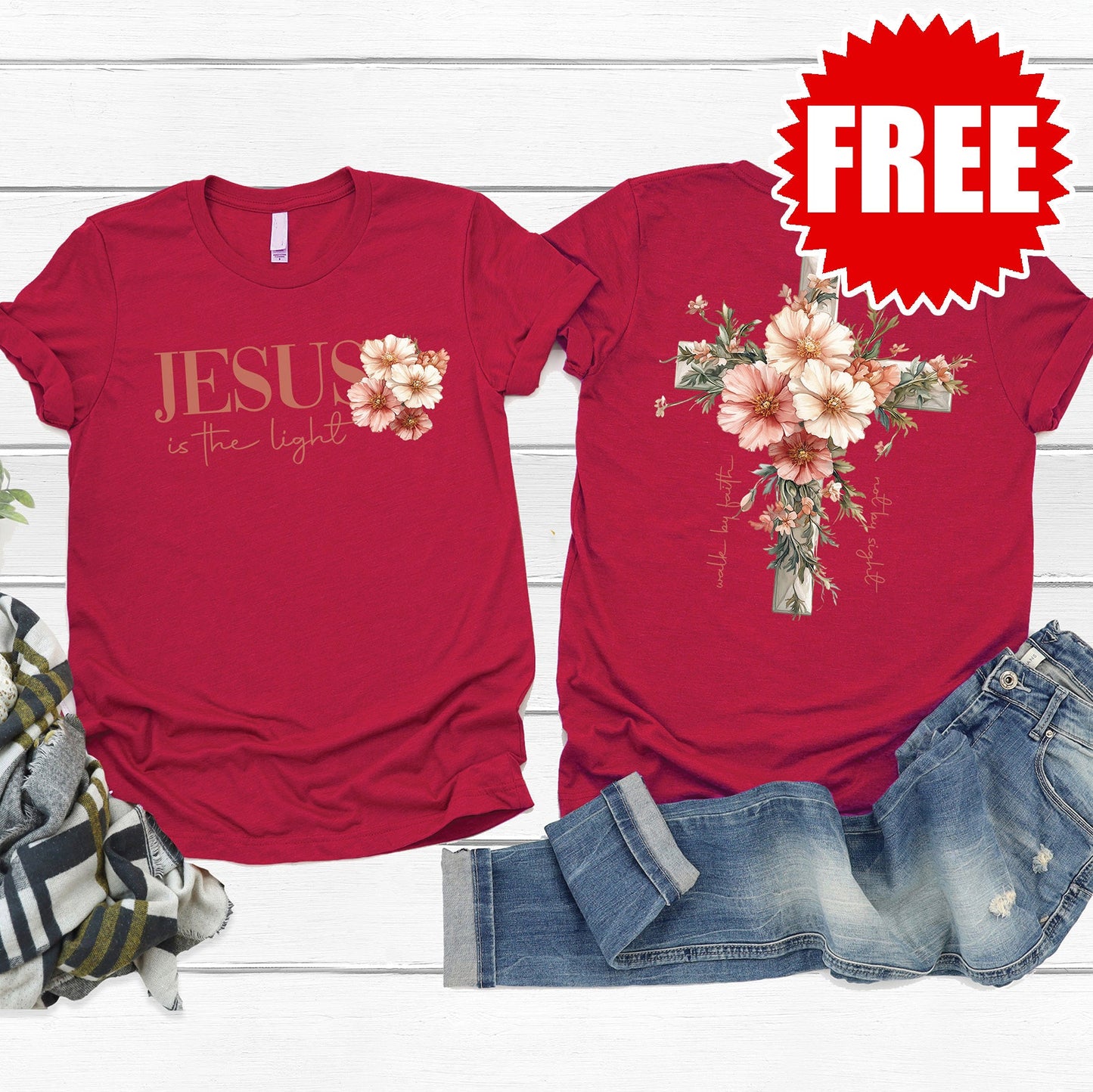 Jesus is the Light Tee - Heather Scarlet - 0