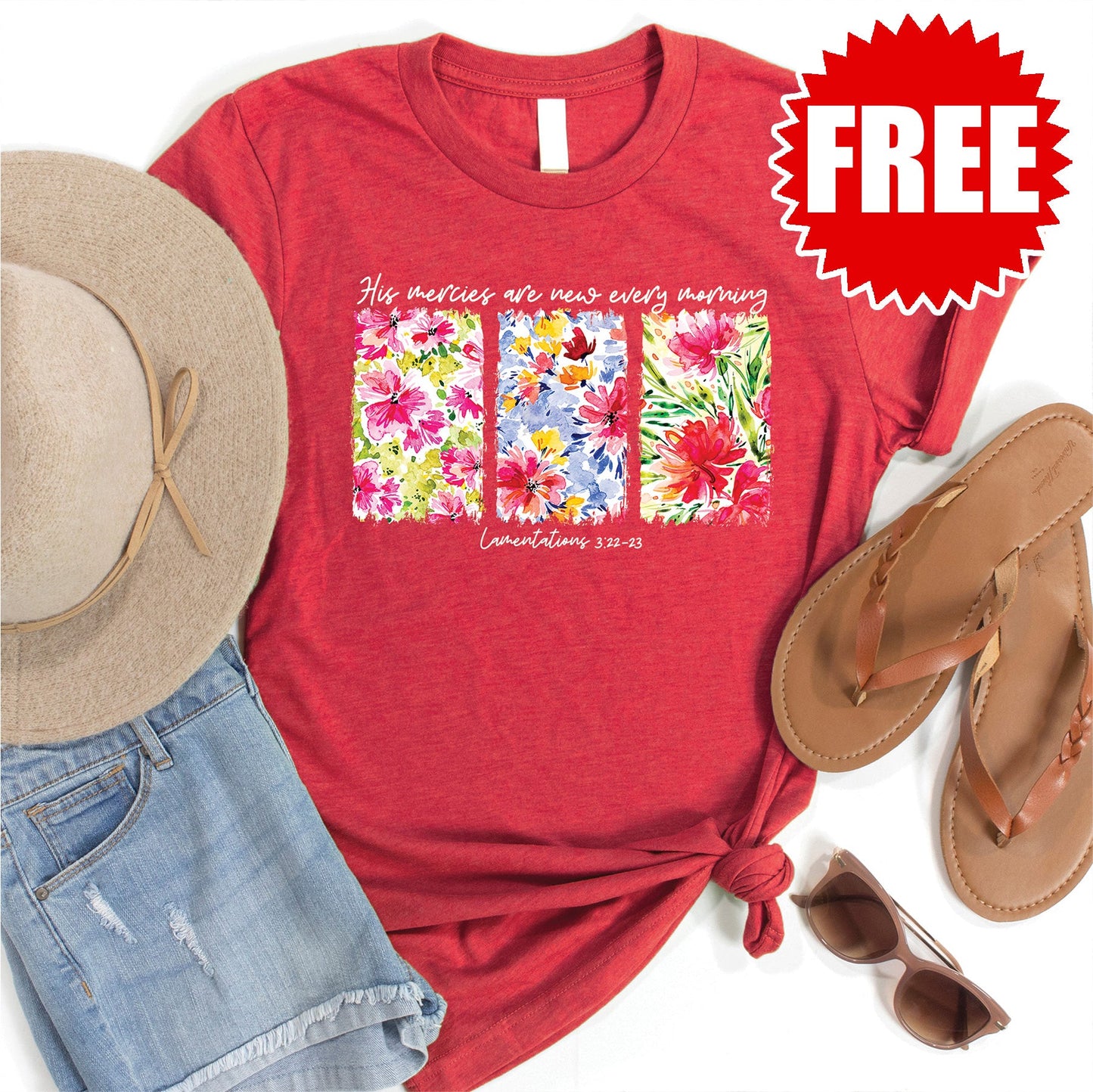 New Mercies Tee - Heather Scarlet - 0