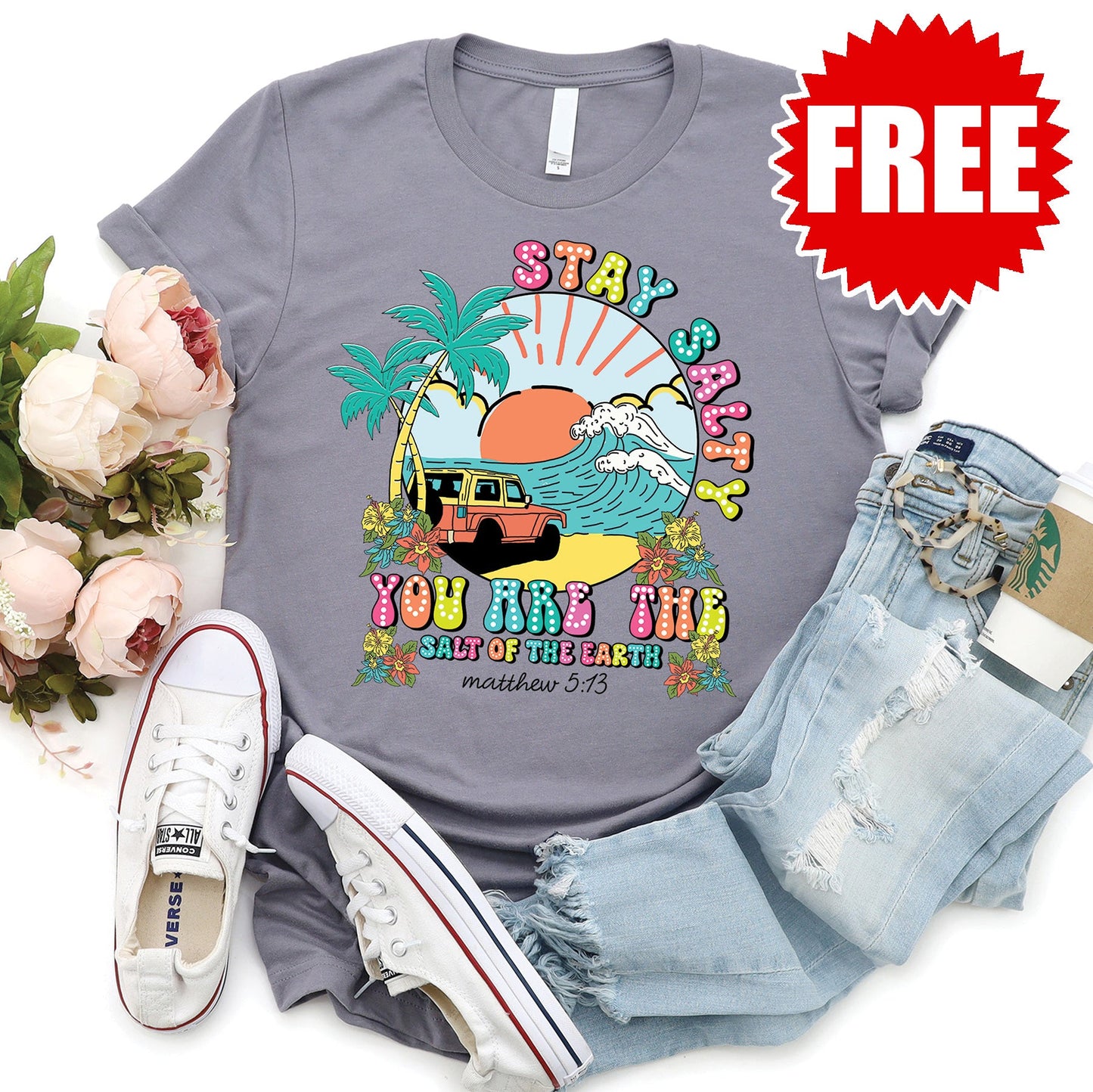 Stay Salty Tee - Heather Sea Breeze - 0
