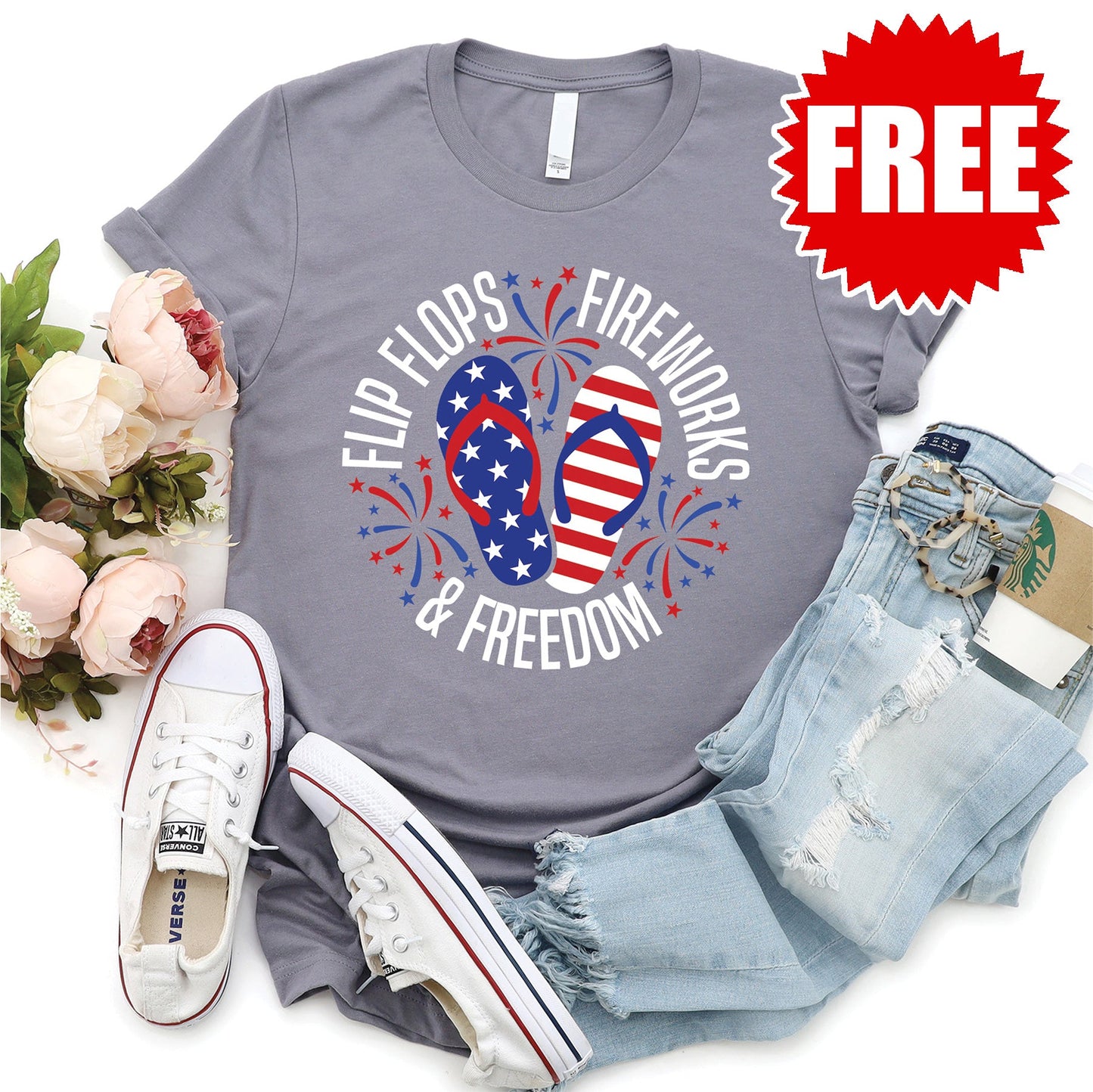 Flip Flops Fireworks Freedom Tee - Heather Storm - 0