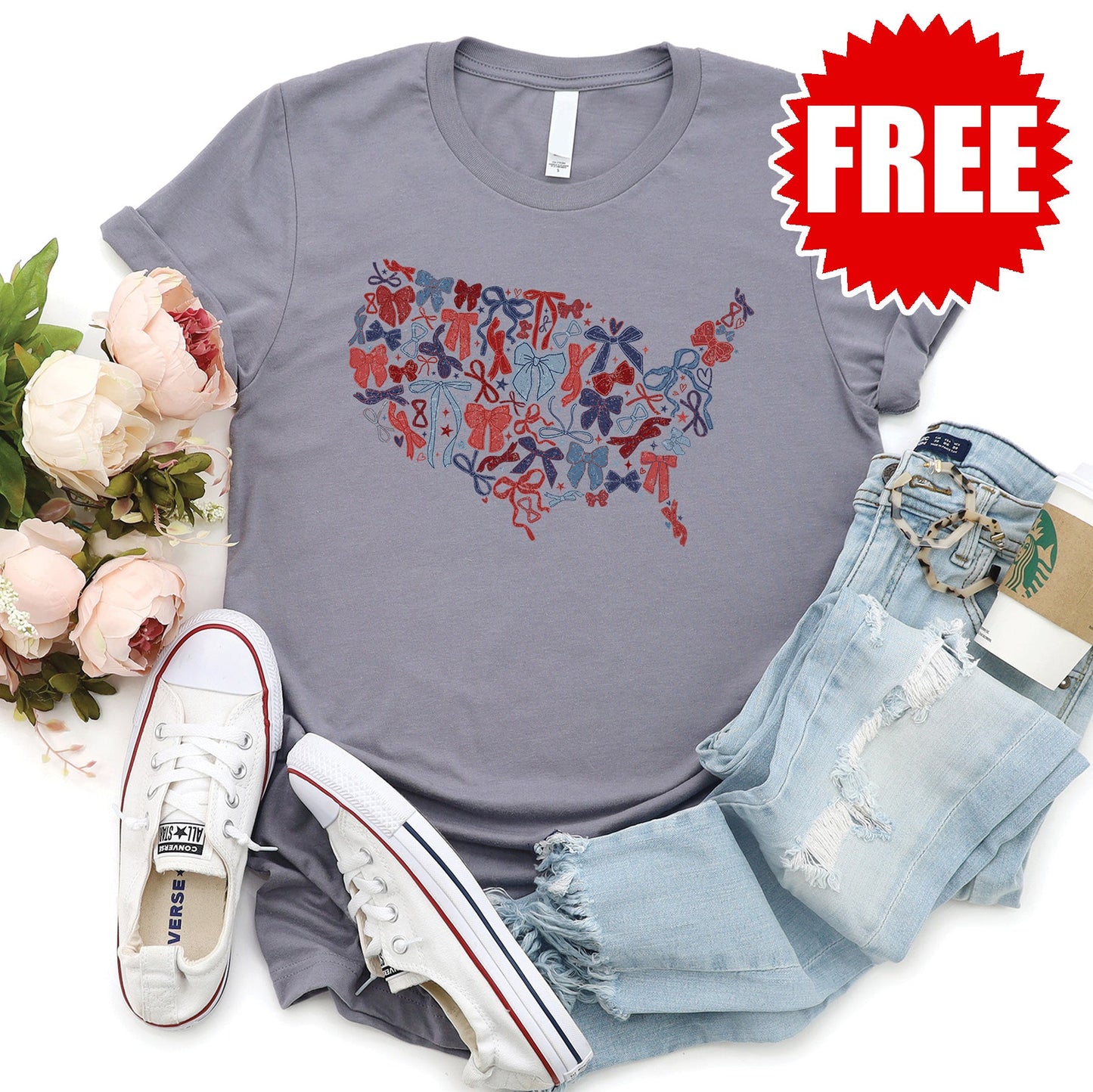 Ribbons USA Tee - Heather Storm - FREE