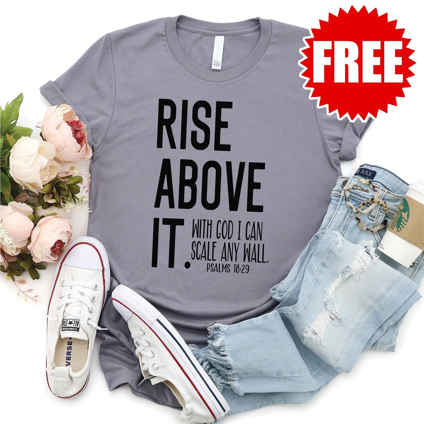 Rise Above It Tee - Heather Storm - FREE