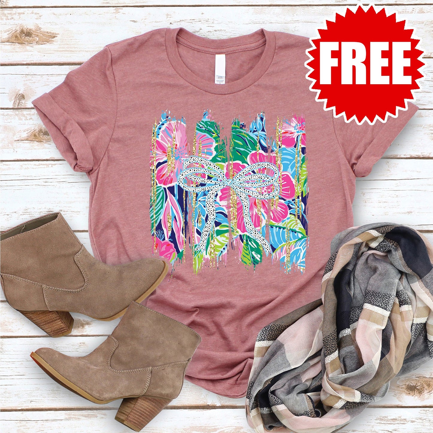 Flowers Tee - Heather Strawberry Cream - 0