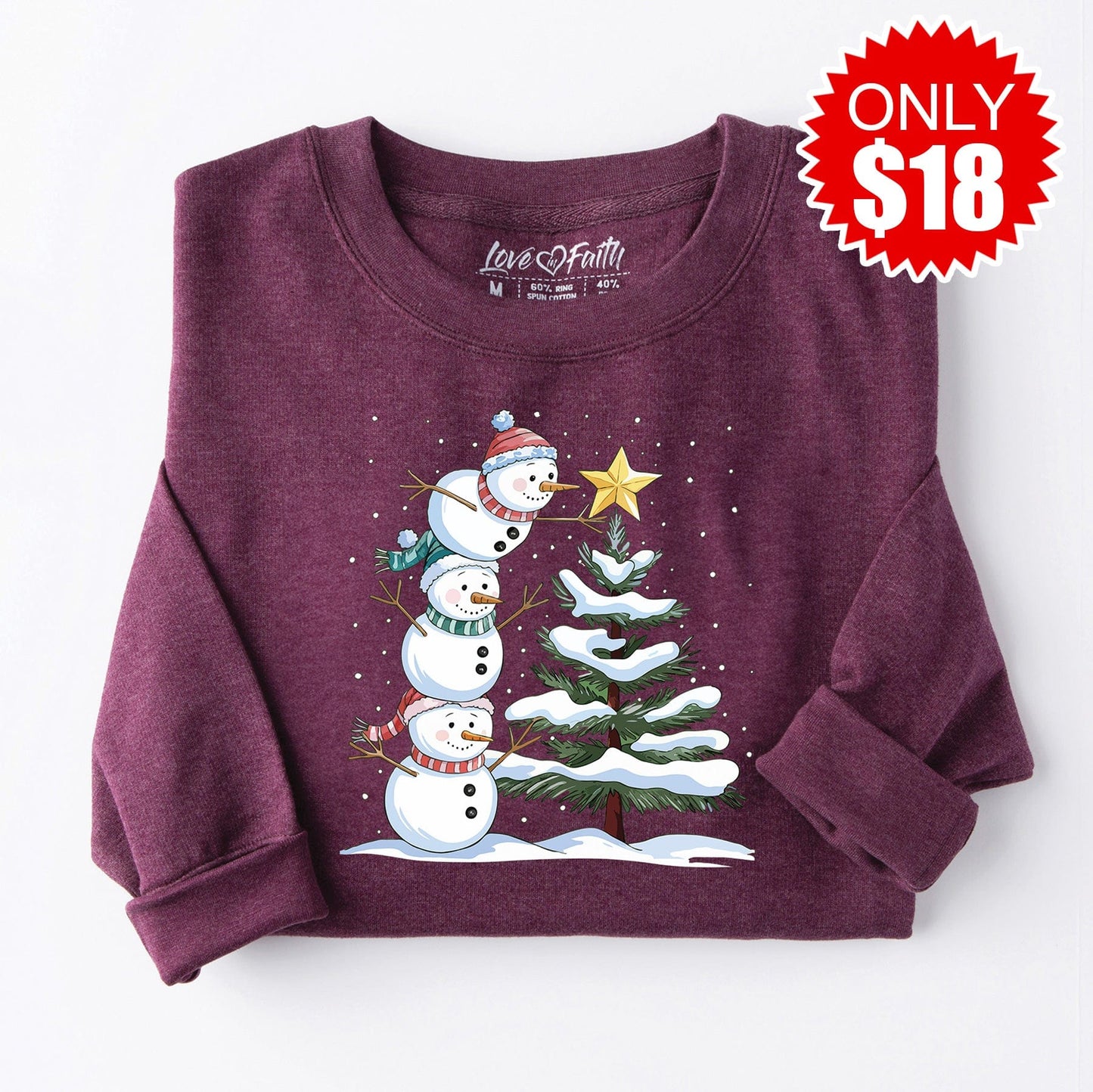 Snowman Stack Crewneck Sweatshirt - Heather Sugar Plum