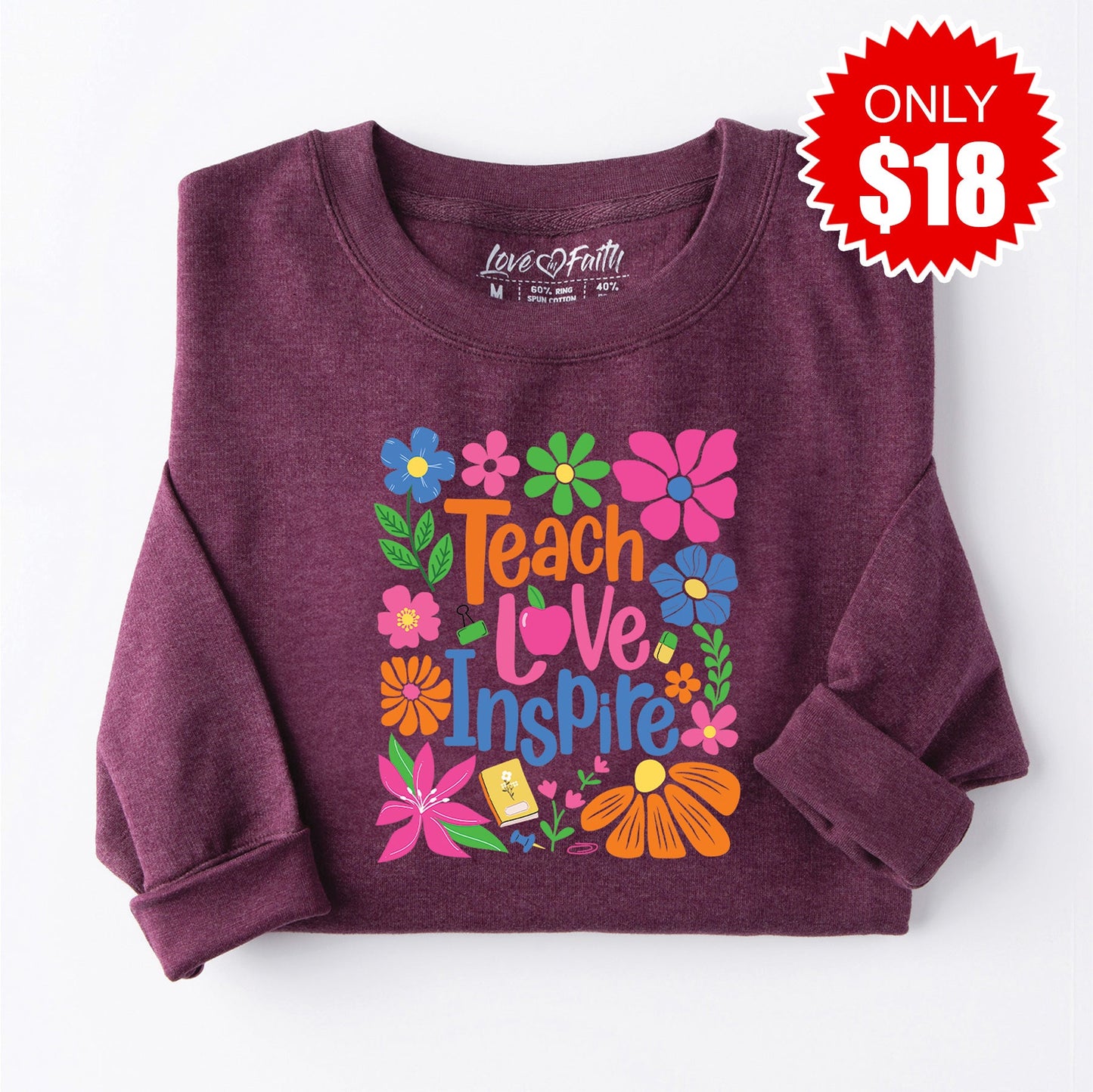 Teach Love Inspire Sweatshirt - Heather Sugar Plum - 18