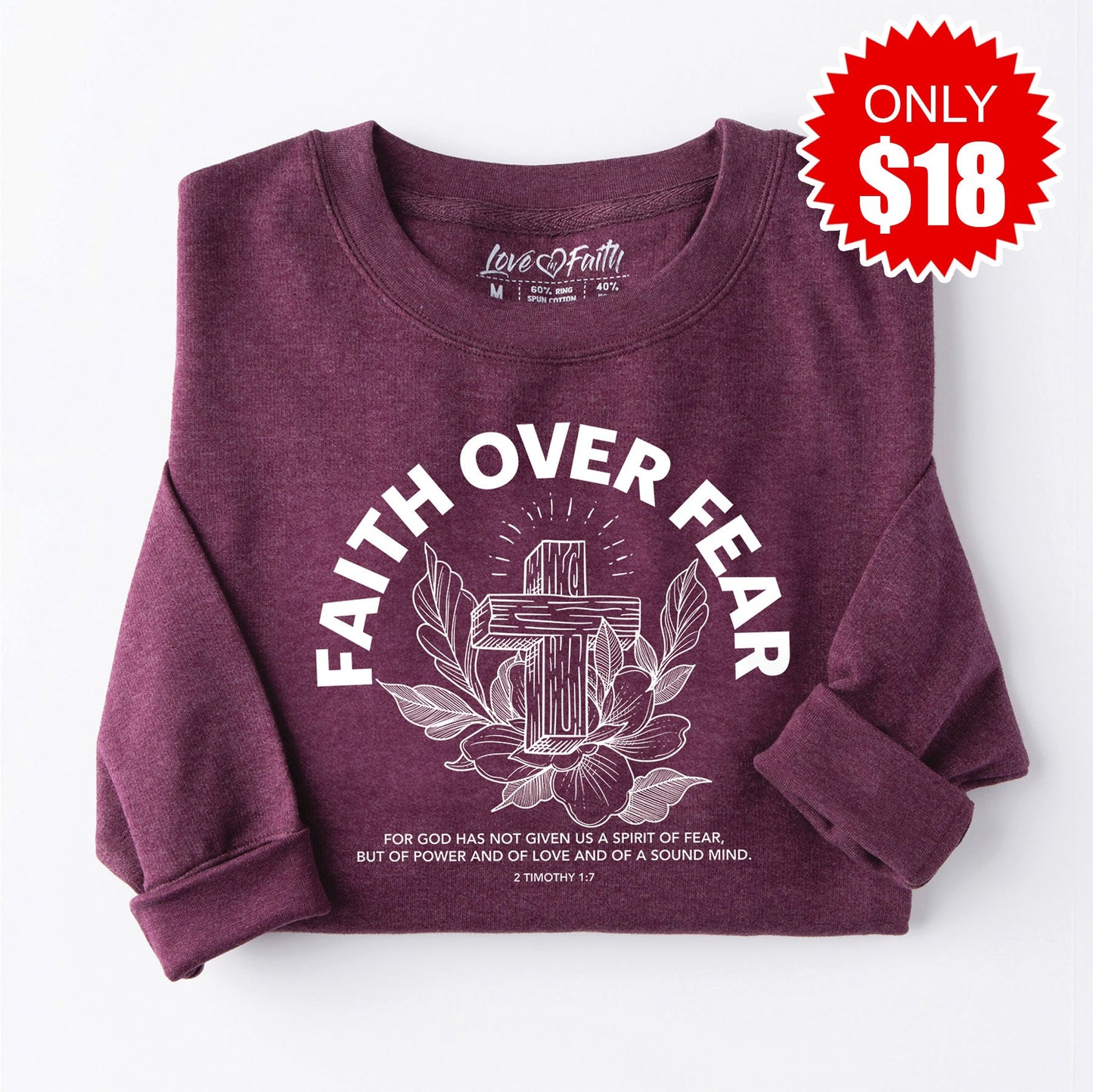 Faith Over Fear Sweatshirt - Heather Sugar Plum - 18