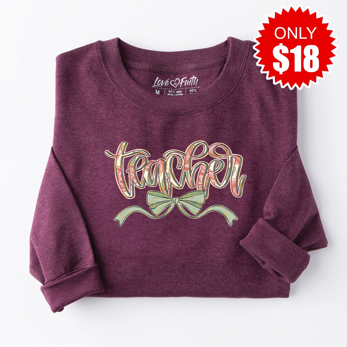 Teacher Ribbon Sweatshirt - Heather Sugar Plum - 18
