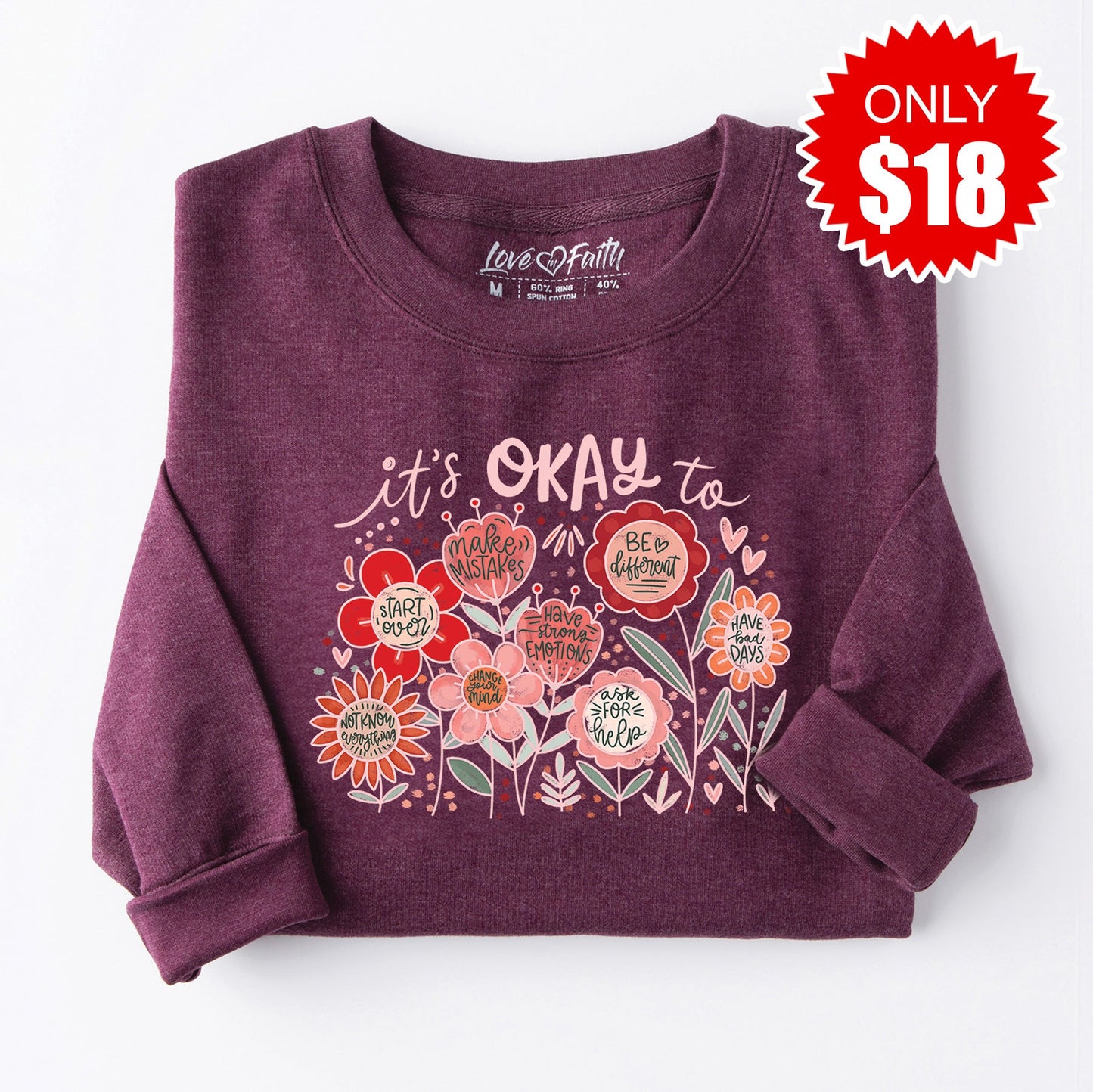 It's Okay Sweatshirt - Heather Sugar Plum - 18