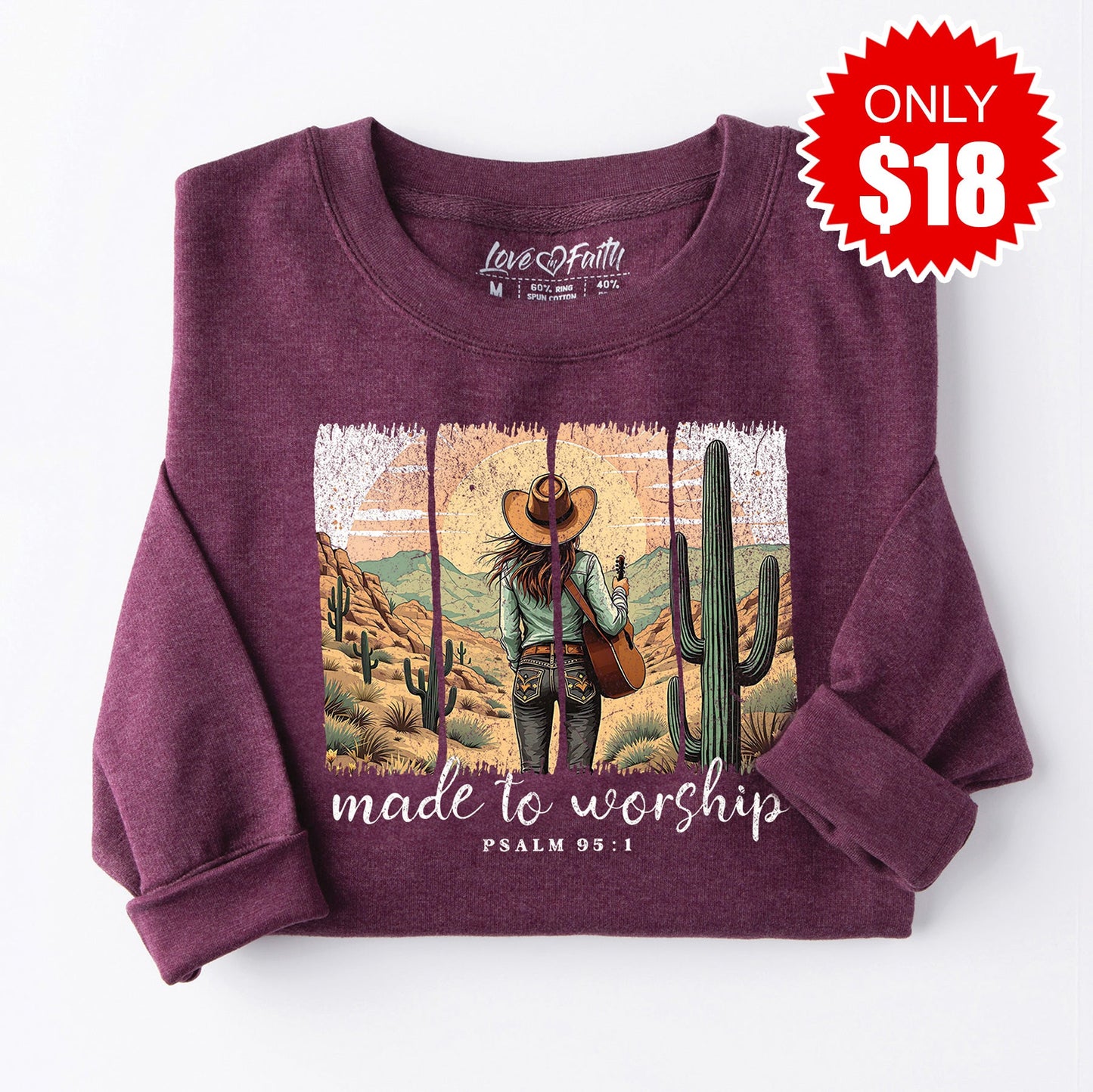 Made To Worship Western Sweatshirt - Heather Sugar Plum - 18