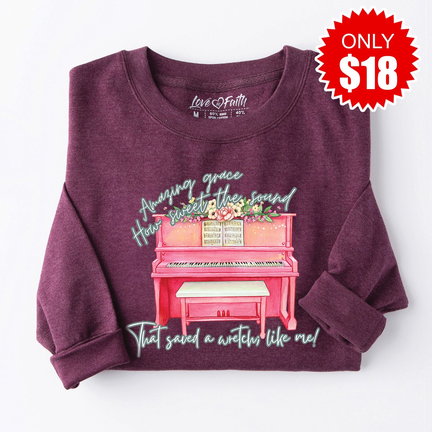 Amazing Grace Piano Sweatshirt - Heather Sugar Plum - 18