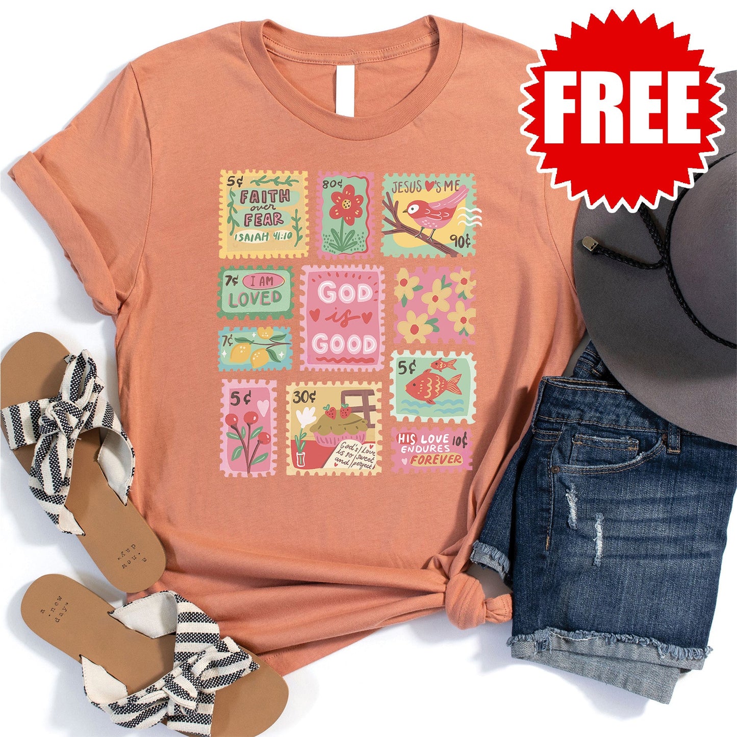 Post Stamps Tee - Heather Terracotta - 0