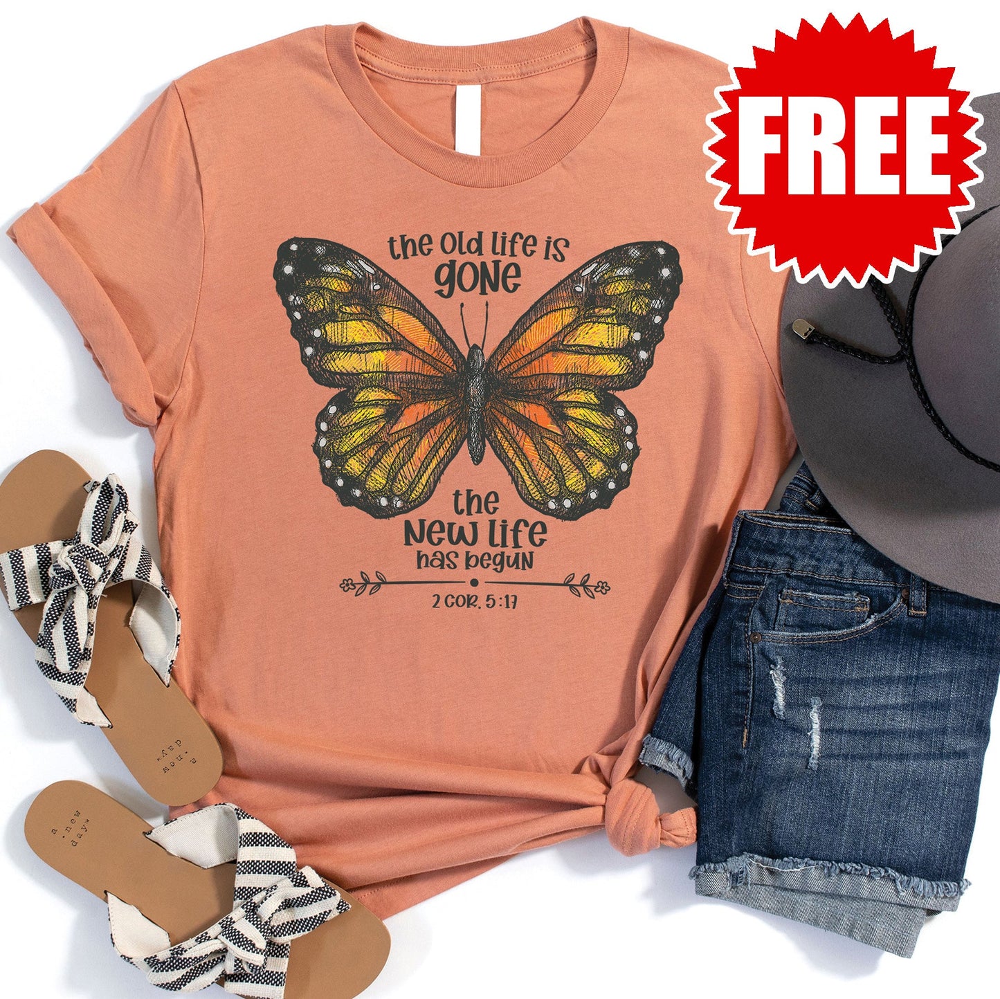 New Life Butterfly Tee - Heather Terracotta - 0