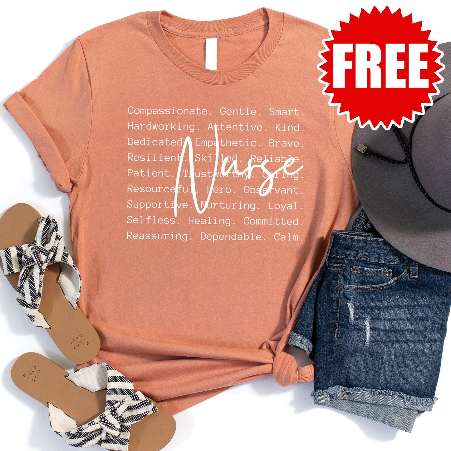 Nurse Words White Tee - Heather Terracotta - FREE