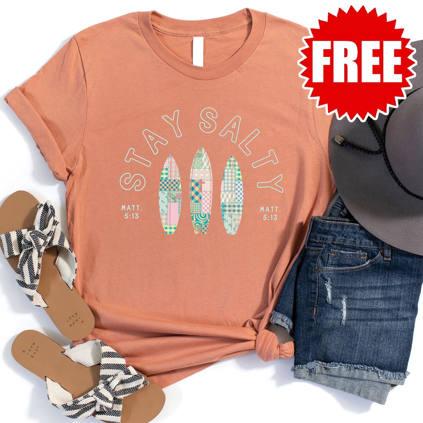 Stay Salty Tee - Heather Terracotta - 0 Style002