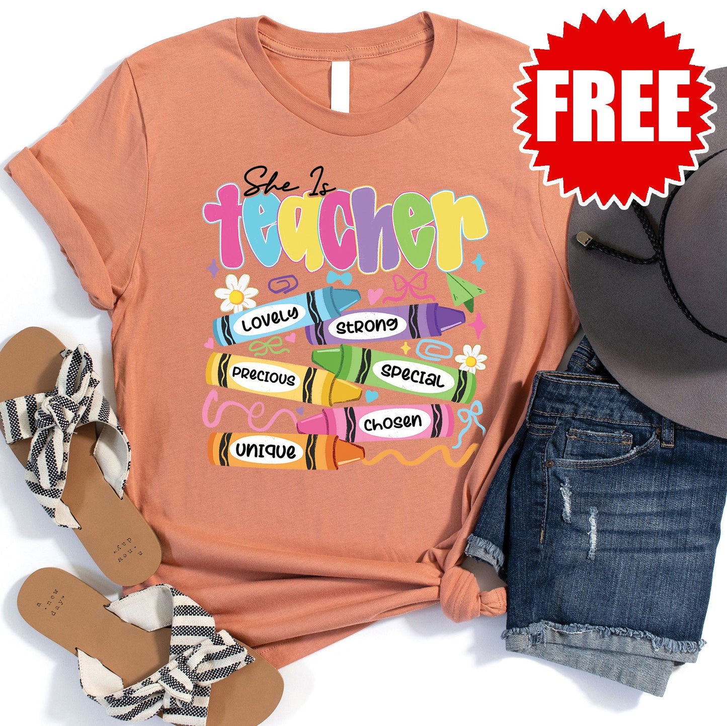 She Is Teacher Tee - Heather Terracotta - 0