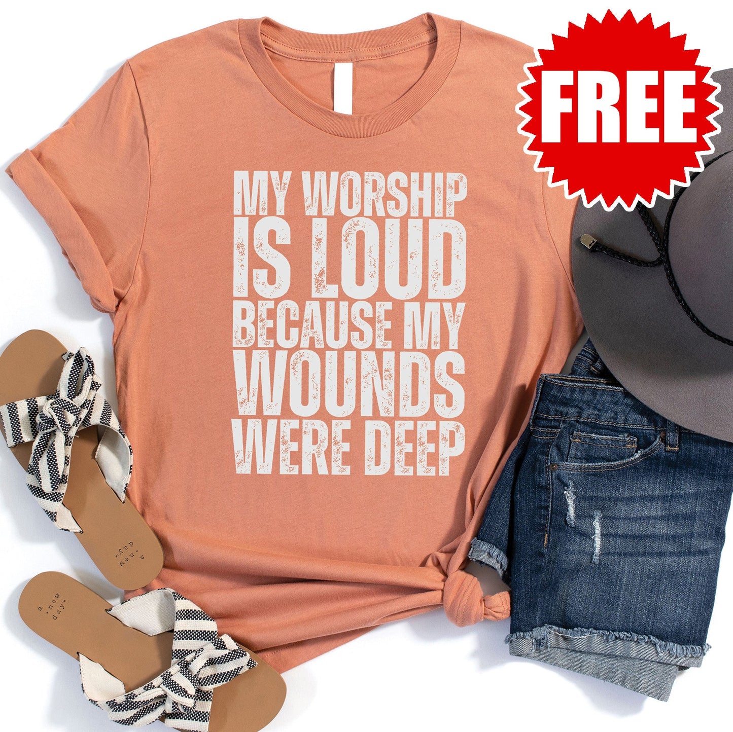 My Worship is Loud Tee - Heather Terracotta - 0