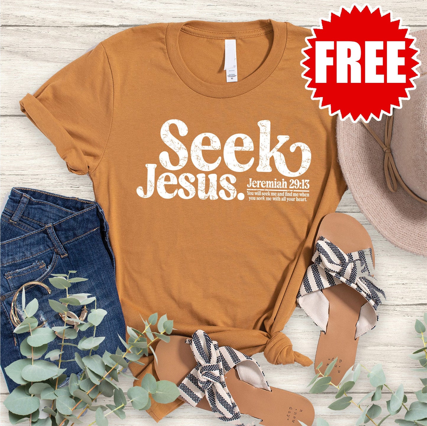 Seek Jesus Tee - Heather Toast - FREE