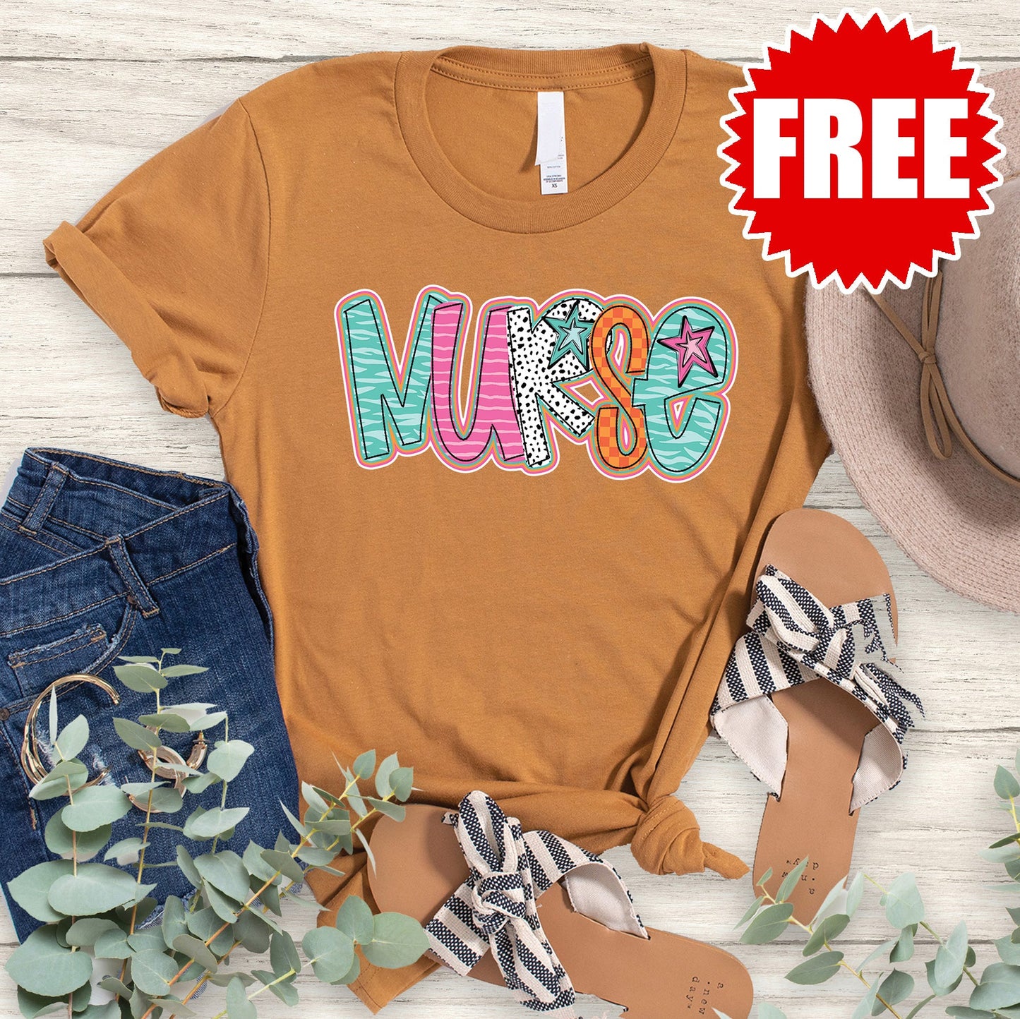 Nurse Stars Tee - Heather Toast - FREE
