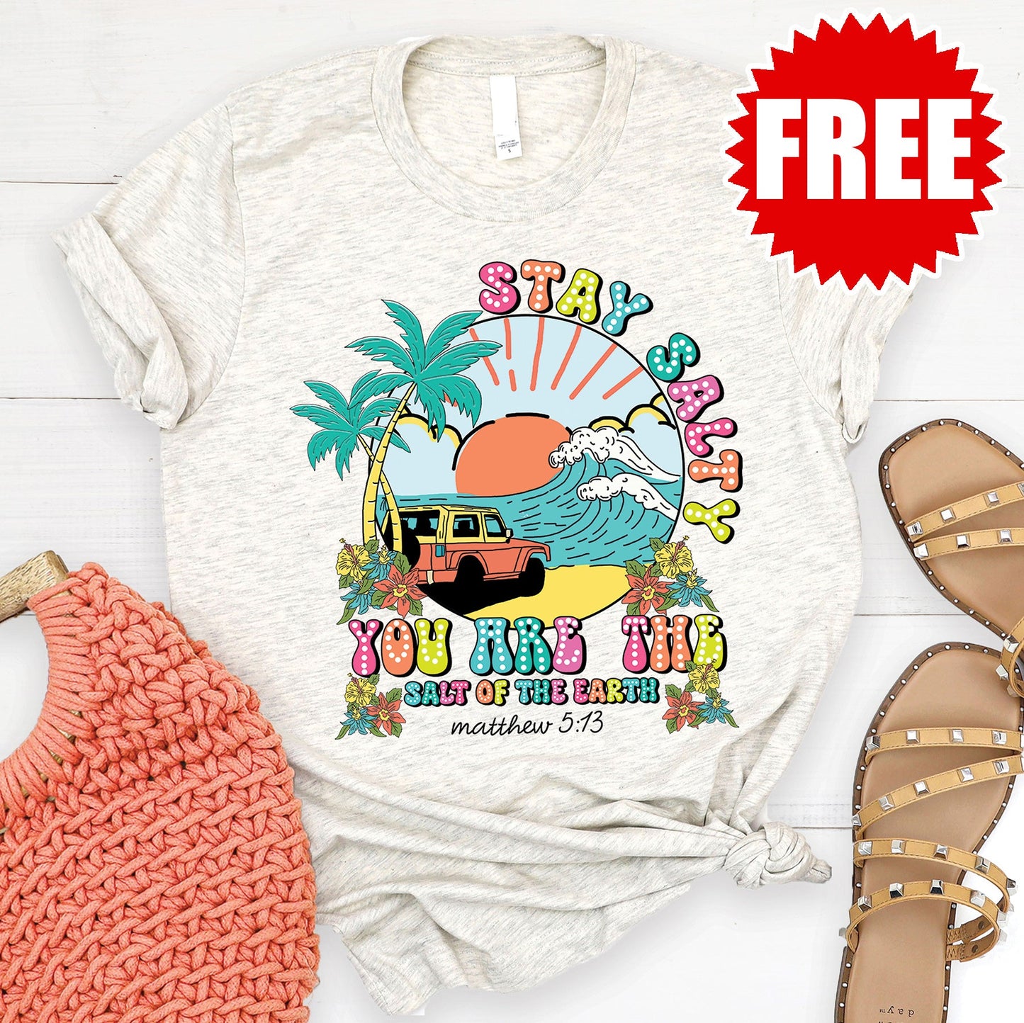 Stay Salty Tee - Heather Vanilla Sky - 0
