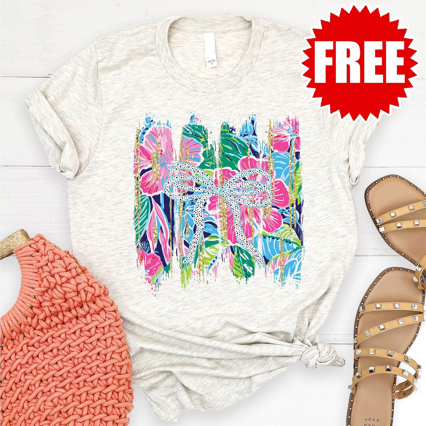 Flowers Tee - Heather Vanilla Sky - 0