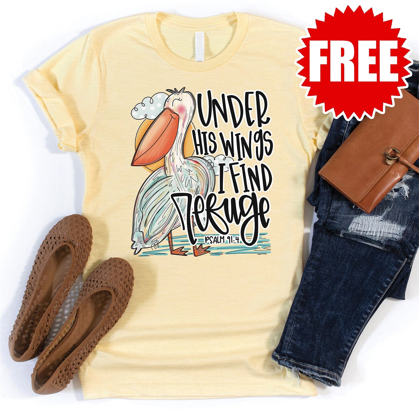 Under His Wings Tee - Heather Lemonade - 0