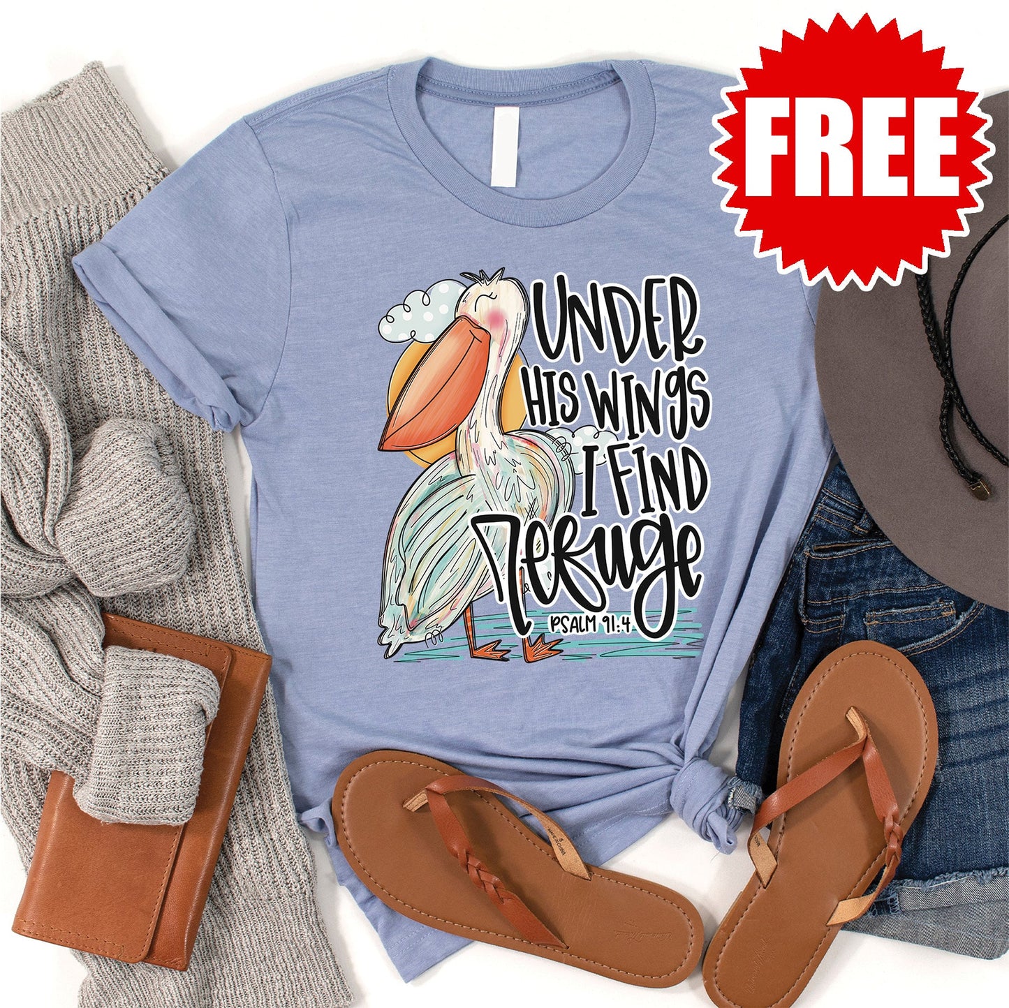 Under His Wings Tee - Heather Ocean Air - 0