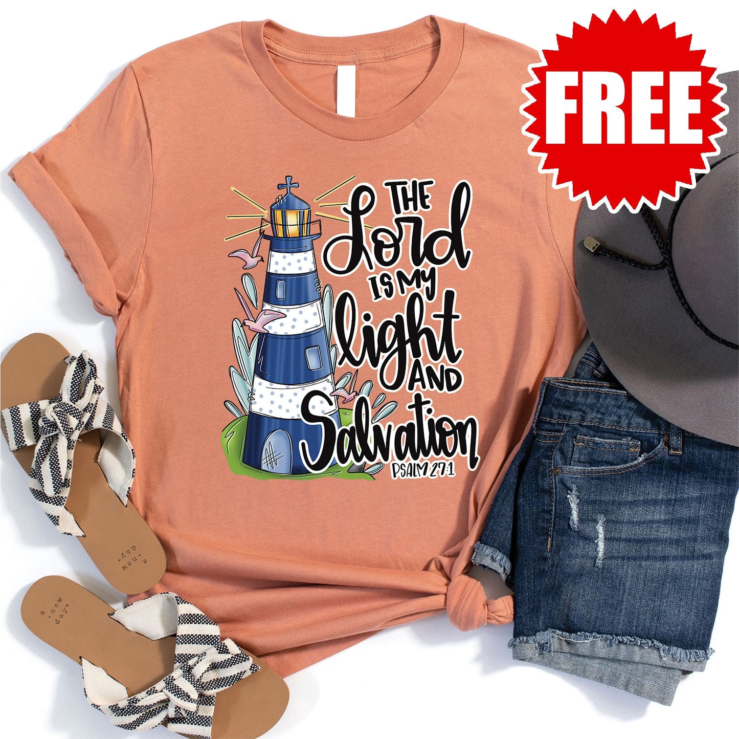 The Lord is My Light Tee - Heather Peach Sorbet - 0