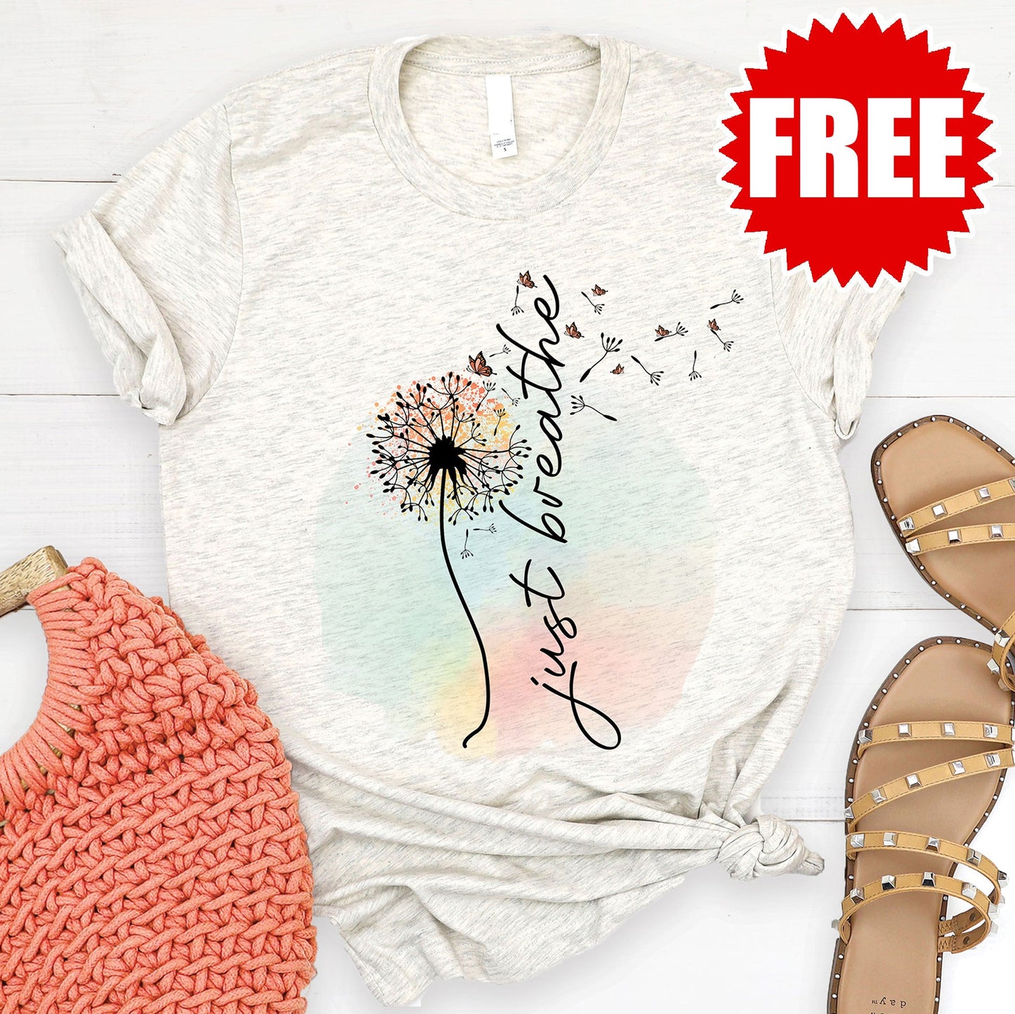 Just Breathe Tee - Heather Vanilla Sky - 0