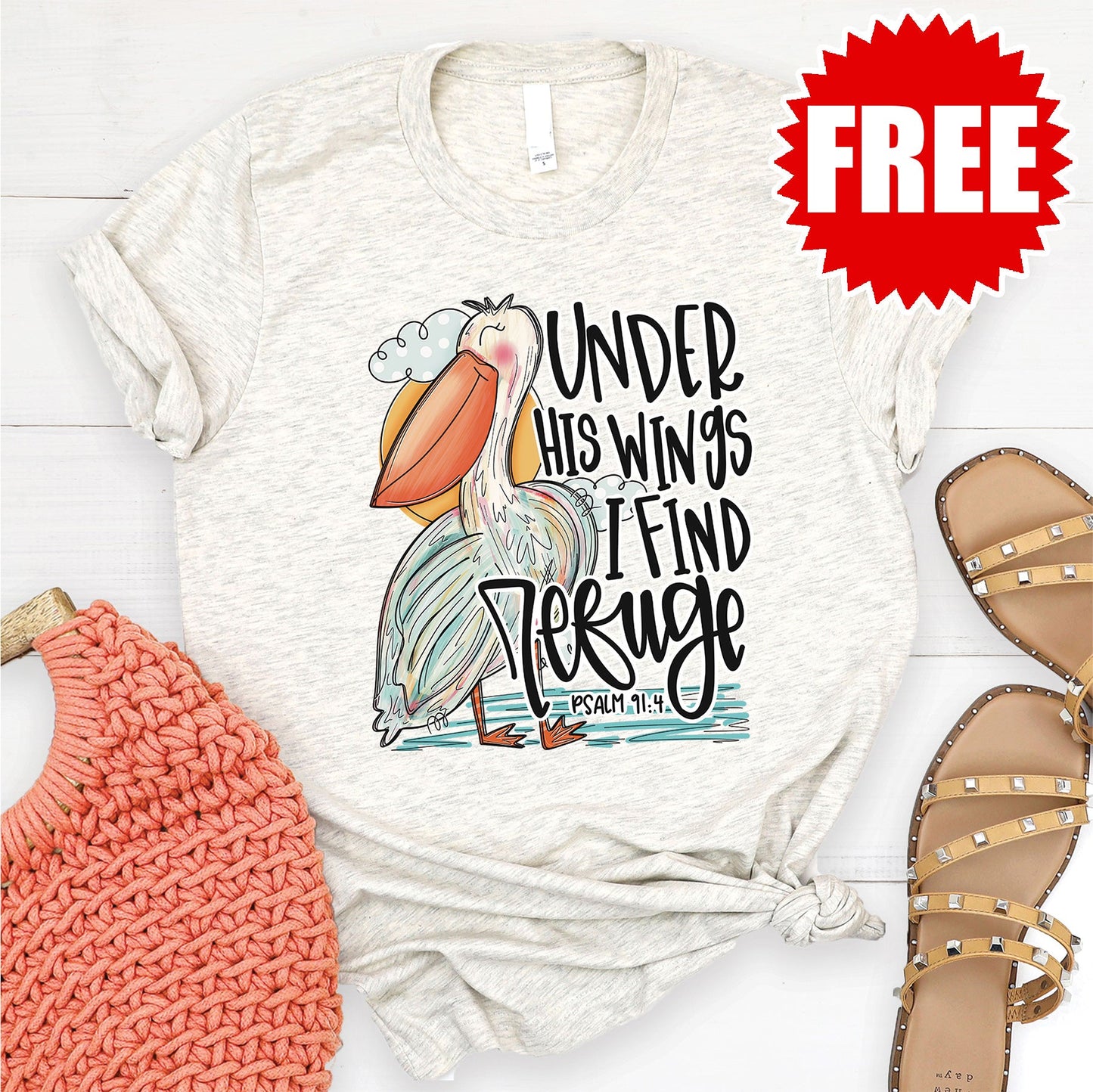 Under His Wings Tee - Heather Vanilla Sky - 0