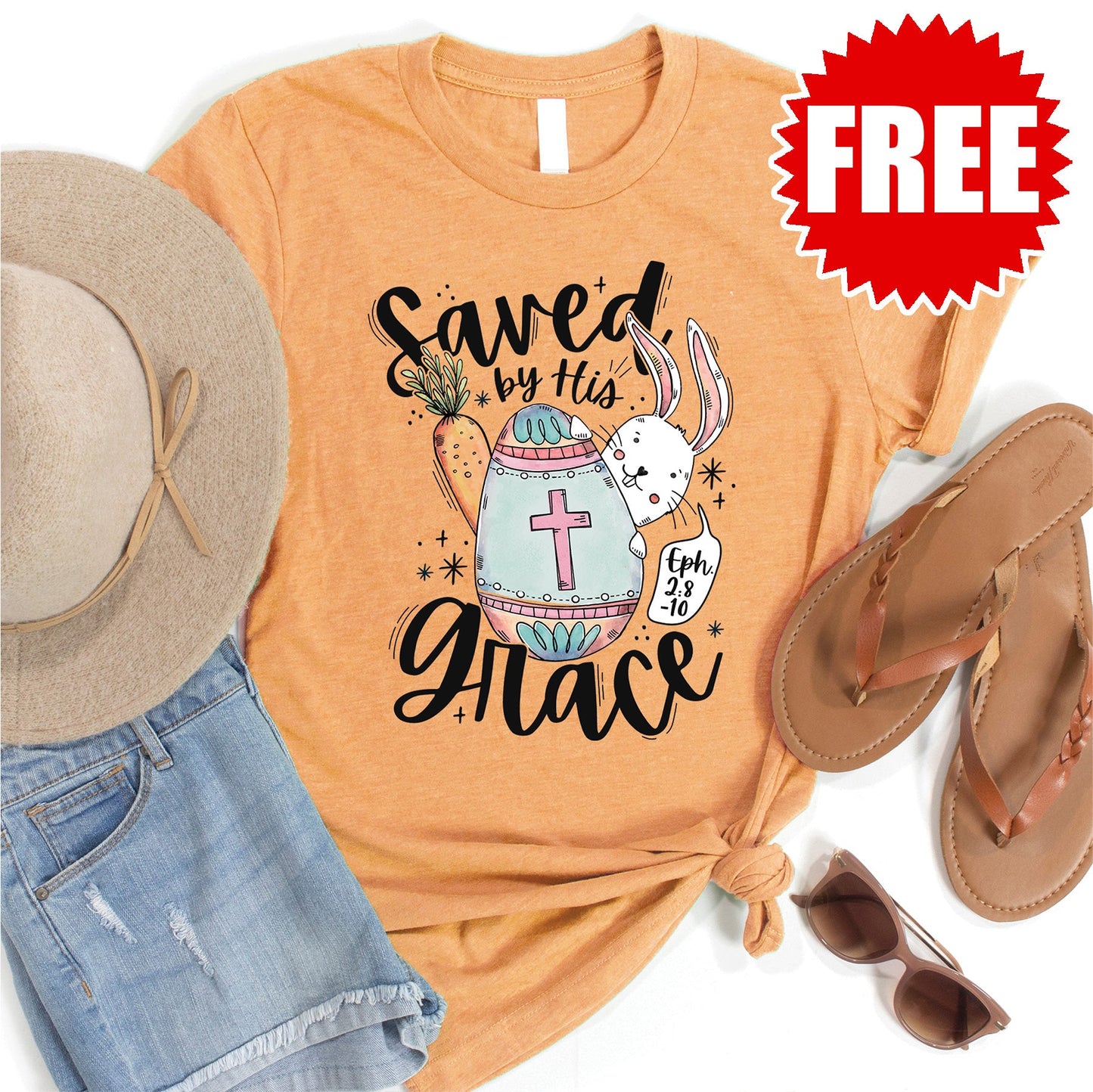 Saved by Grace Tee - Heather Apricot Style001