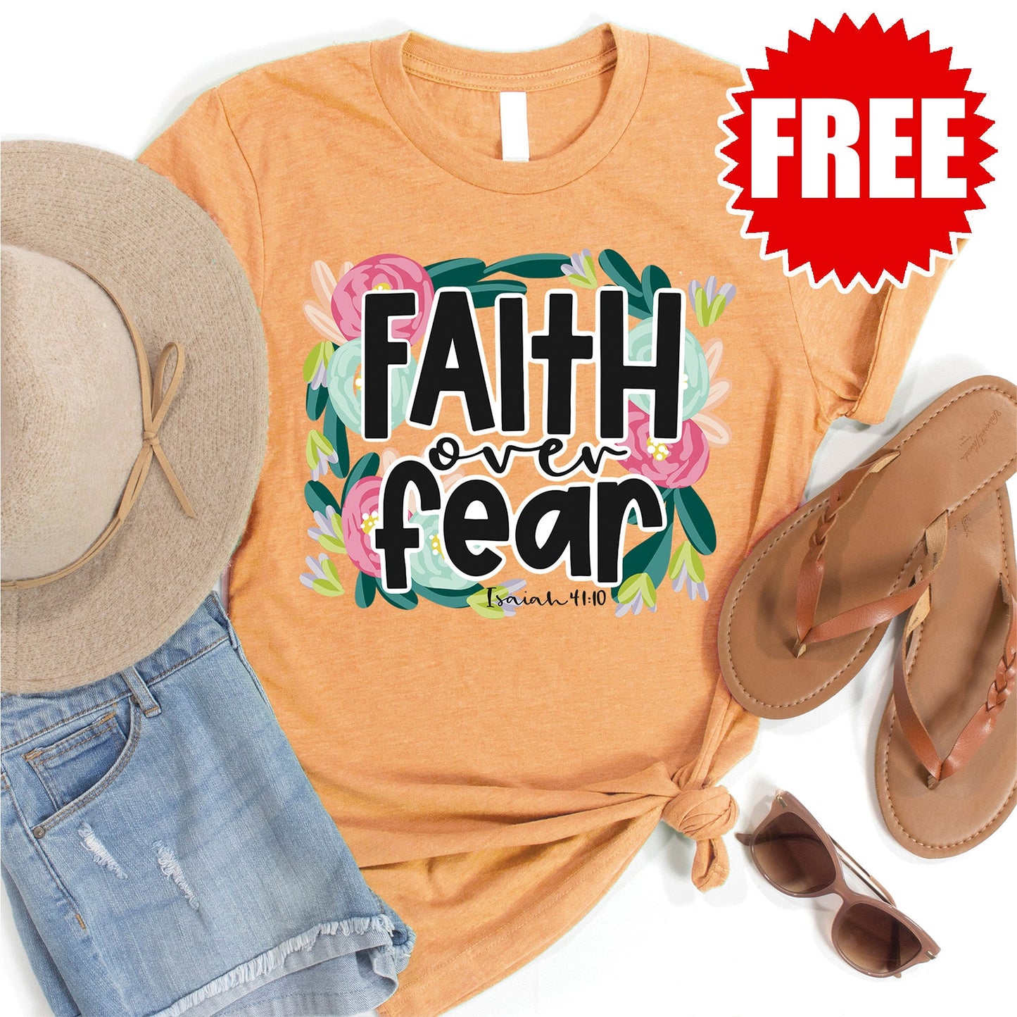 Faith Over Fear Tee - Heather Apricot - FREE