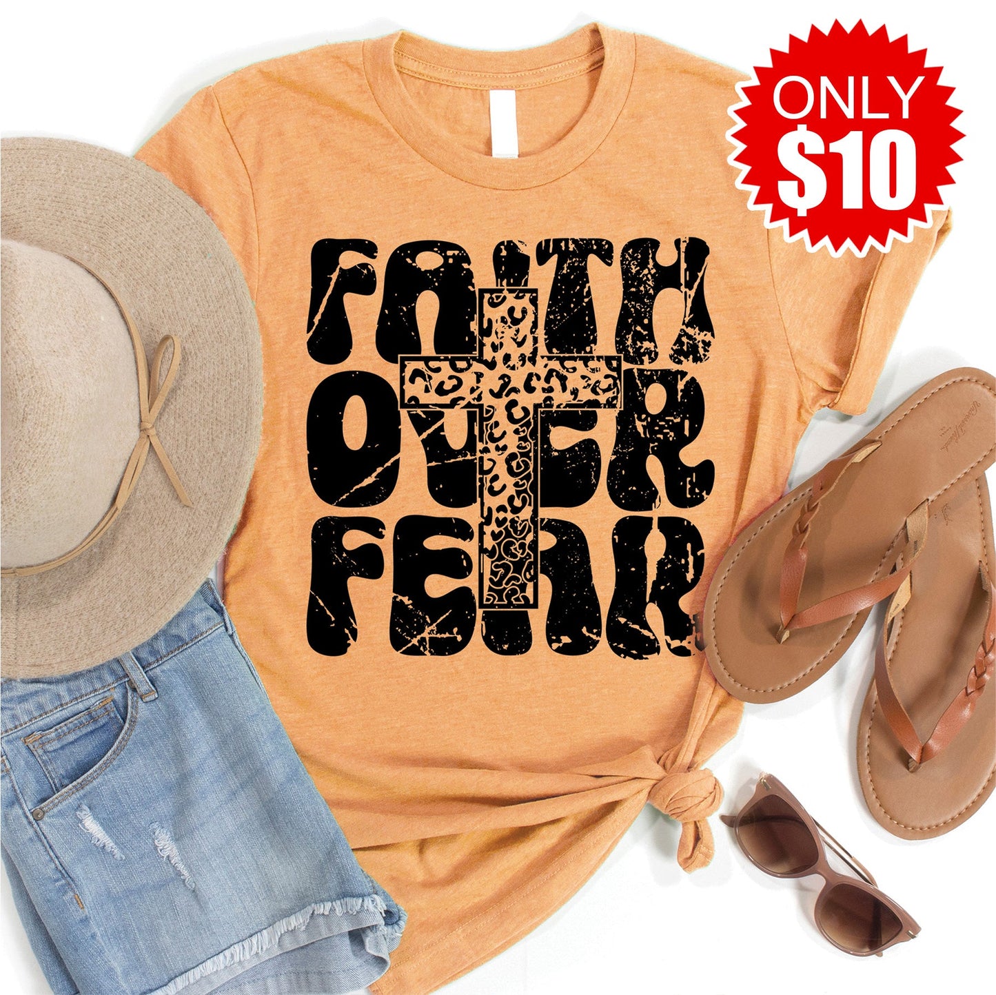 Faith Over Fear Tee - Heather Apricot