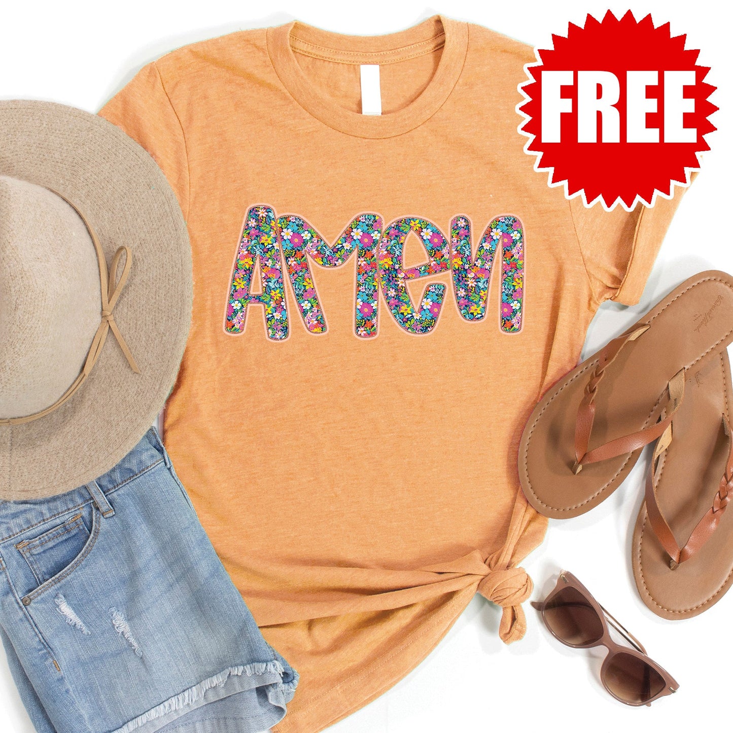 Amen Tee - Heather Apricot - FREE