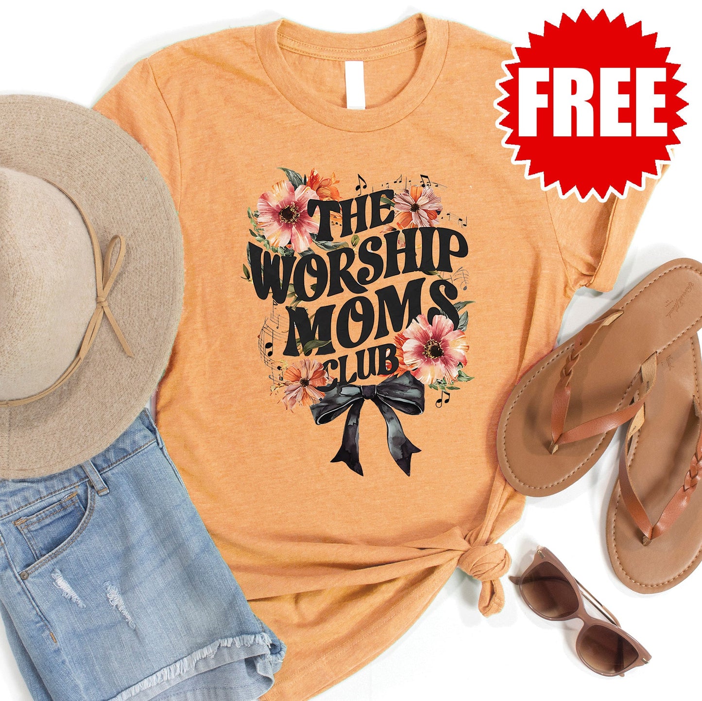 The Worship Moms Club Tee - Heather Apricot - FREE