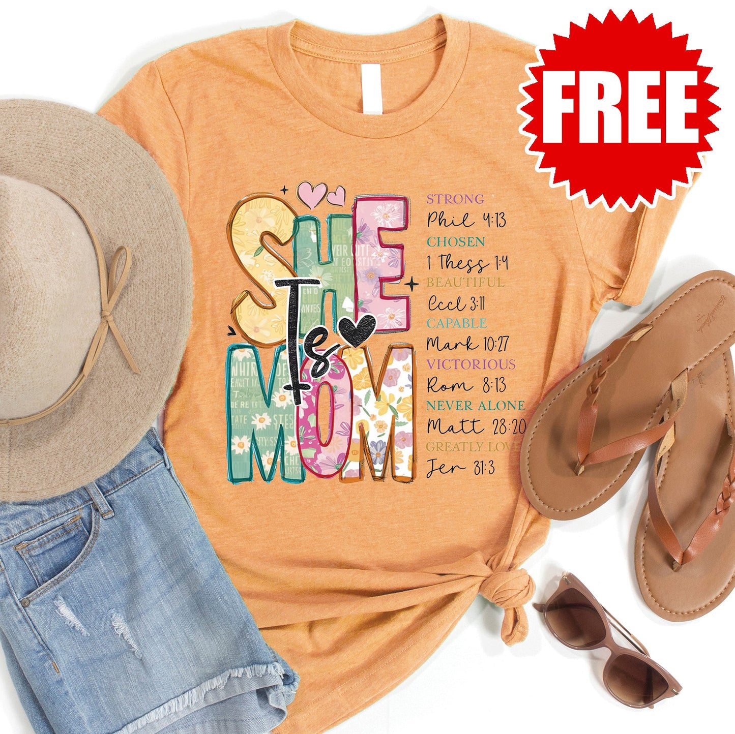 She is Mom Tee - Heather Apricot - FREE