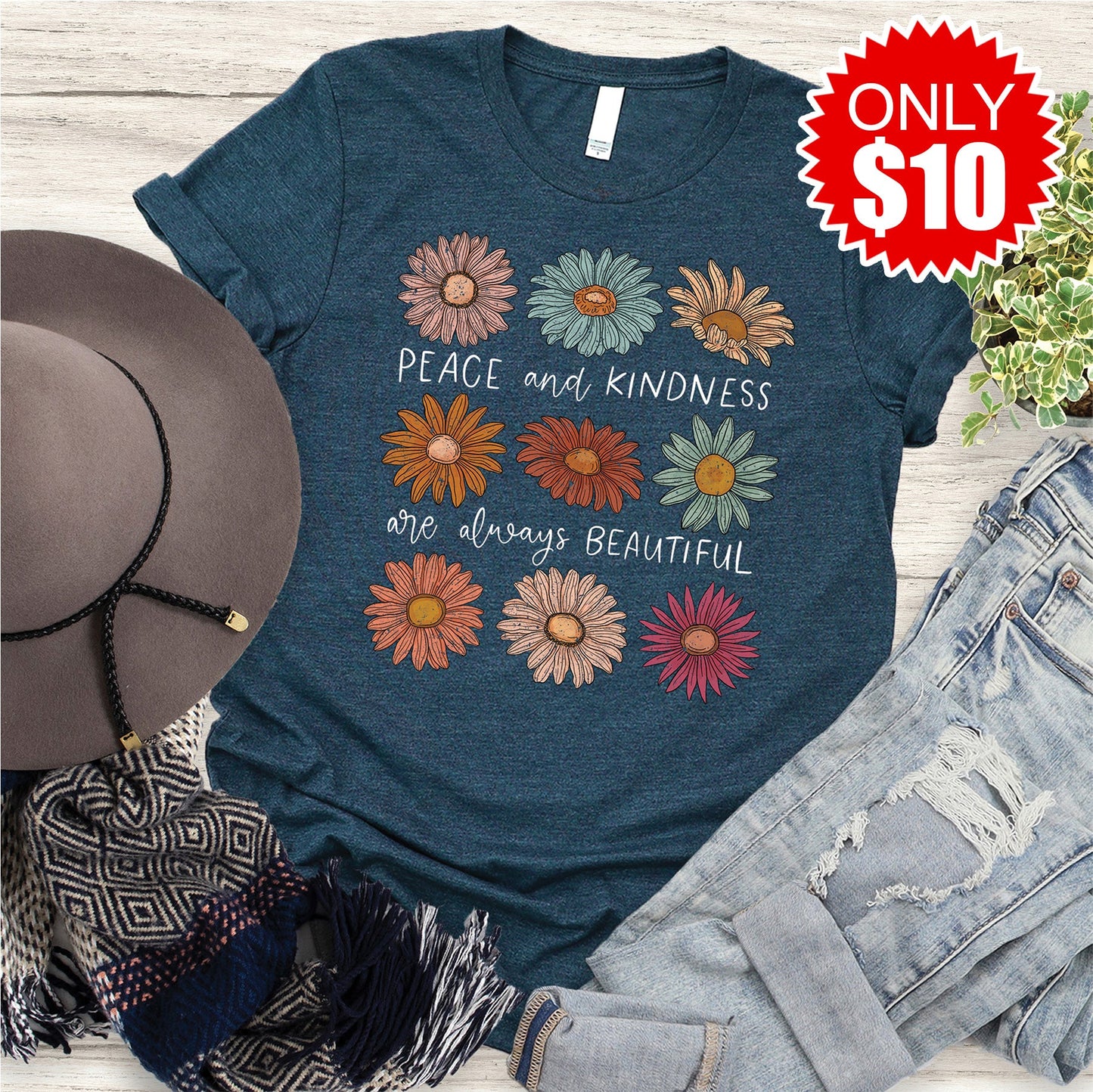 Peace And Kindness Tee - Heather Atlantic