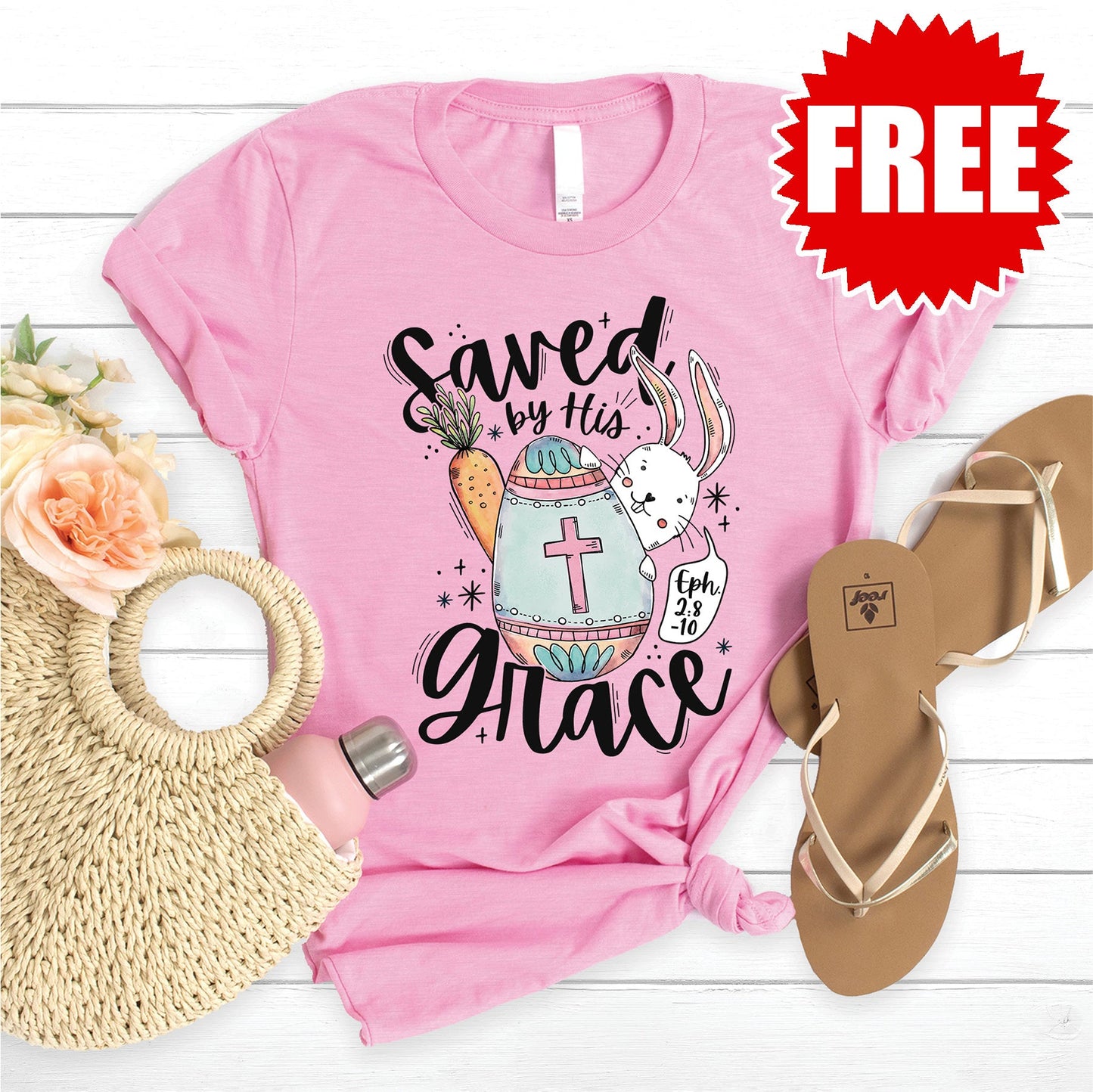 Saved by Grace Tee - Heather Bubble Gum Style001